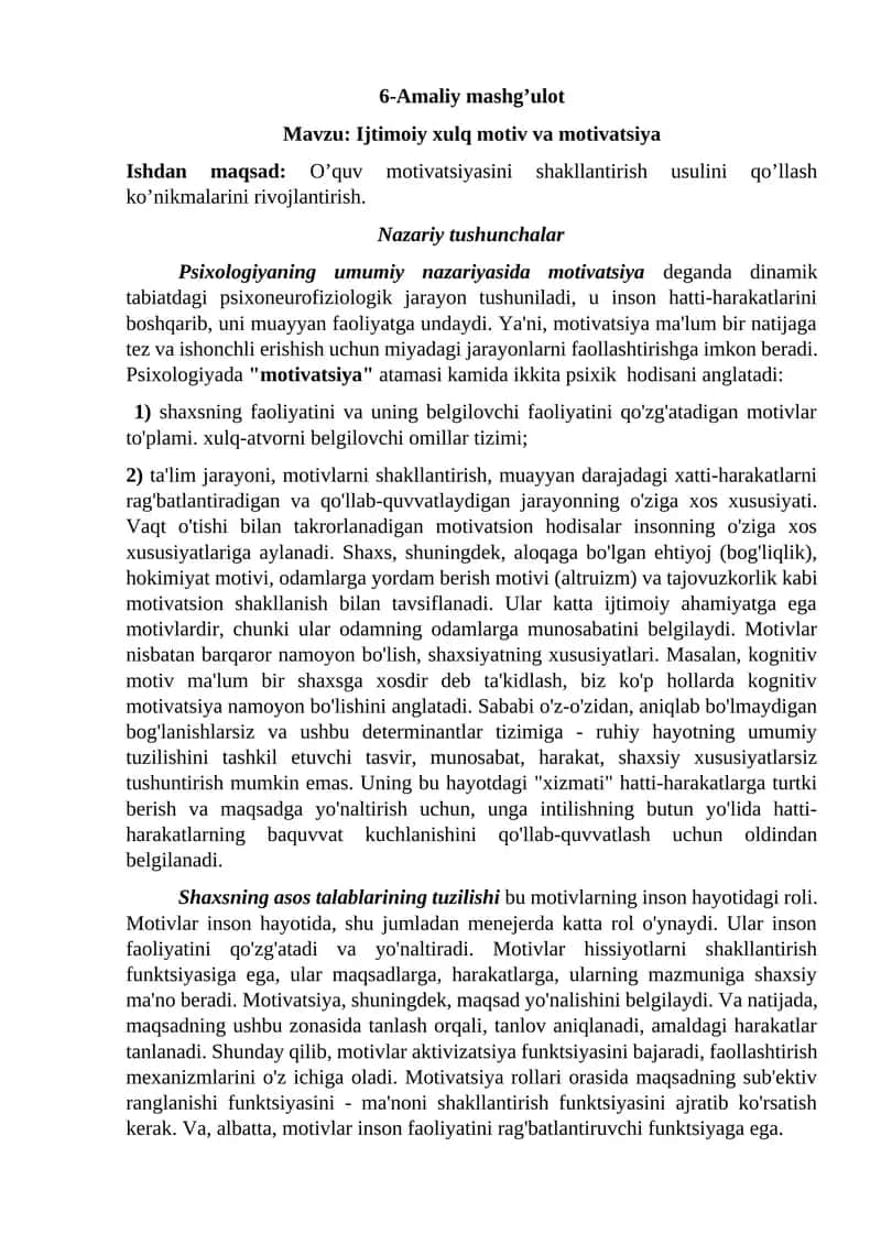 Ijtimoiy xulq motiv va motivatsiya 1