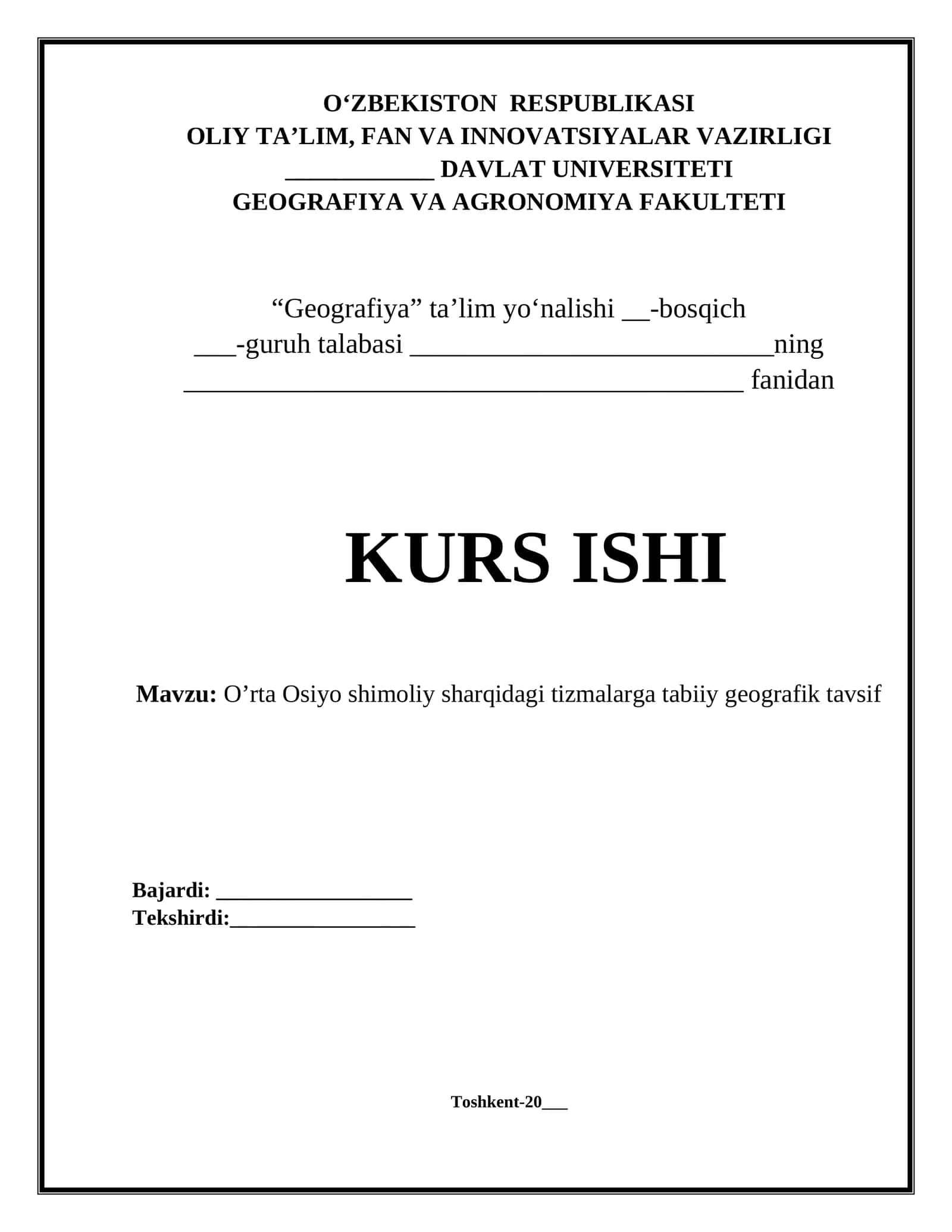 O’rta Osiyo shimoliy sharqidagi tizmalarga tabiiy geografik tavsif 1