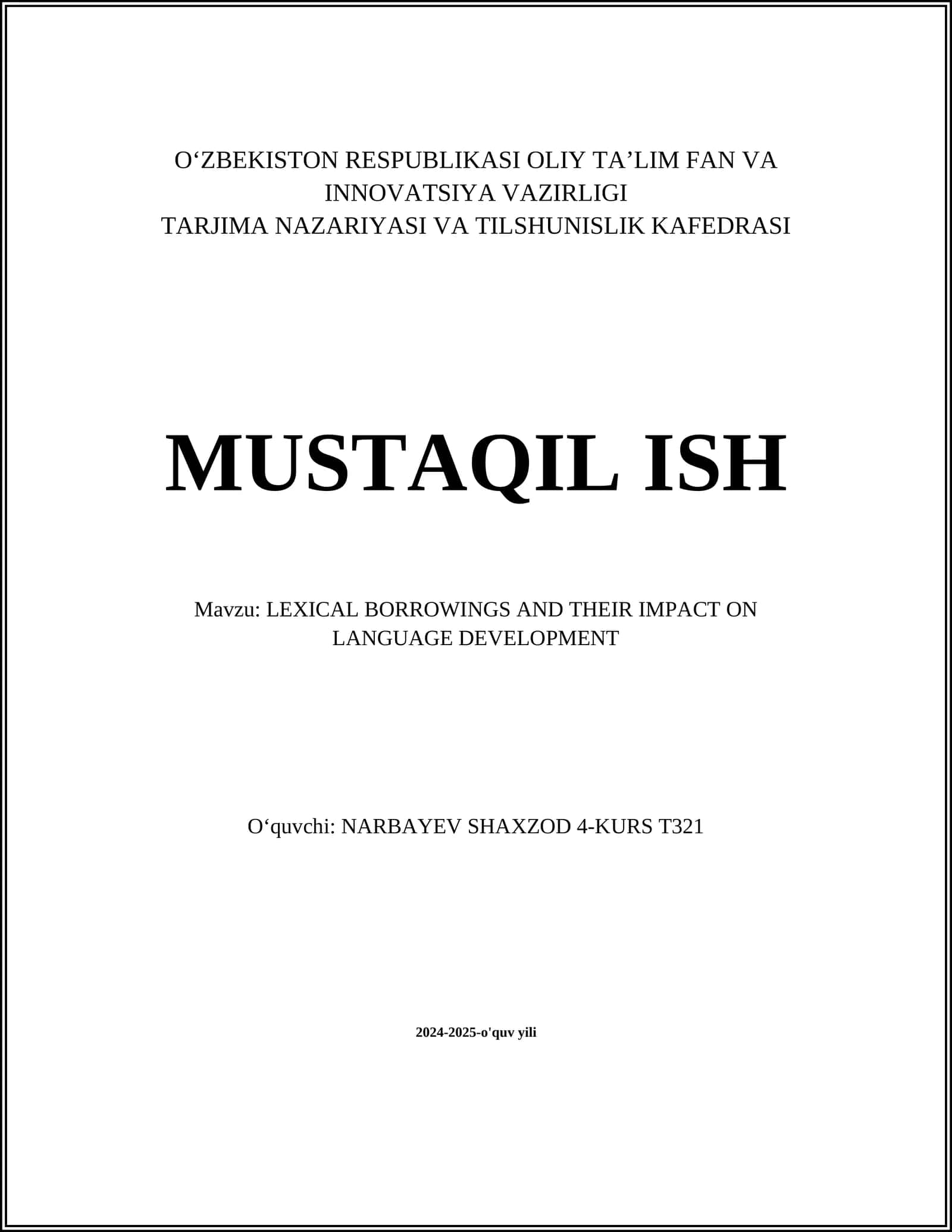 LEXICAL BORROWINGS AND THEIR IMPACT ON LANGUAGE DEVELOPMENT 1