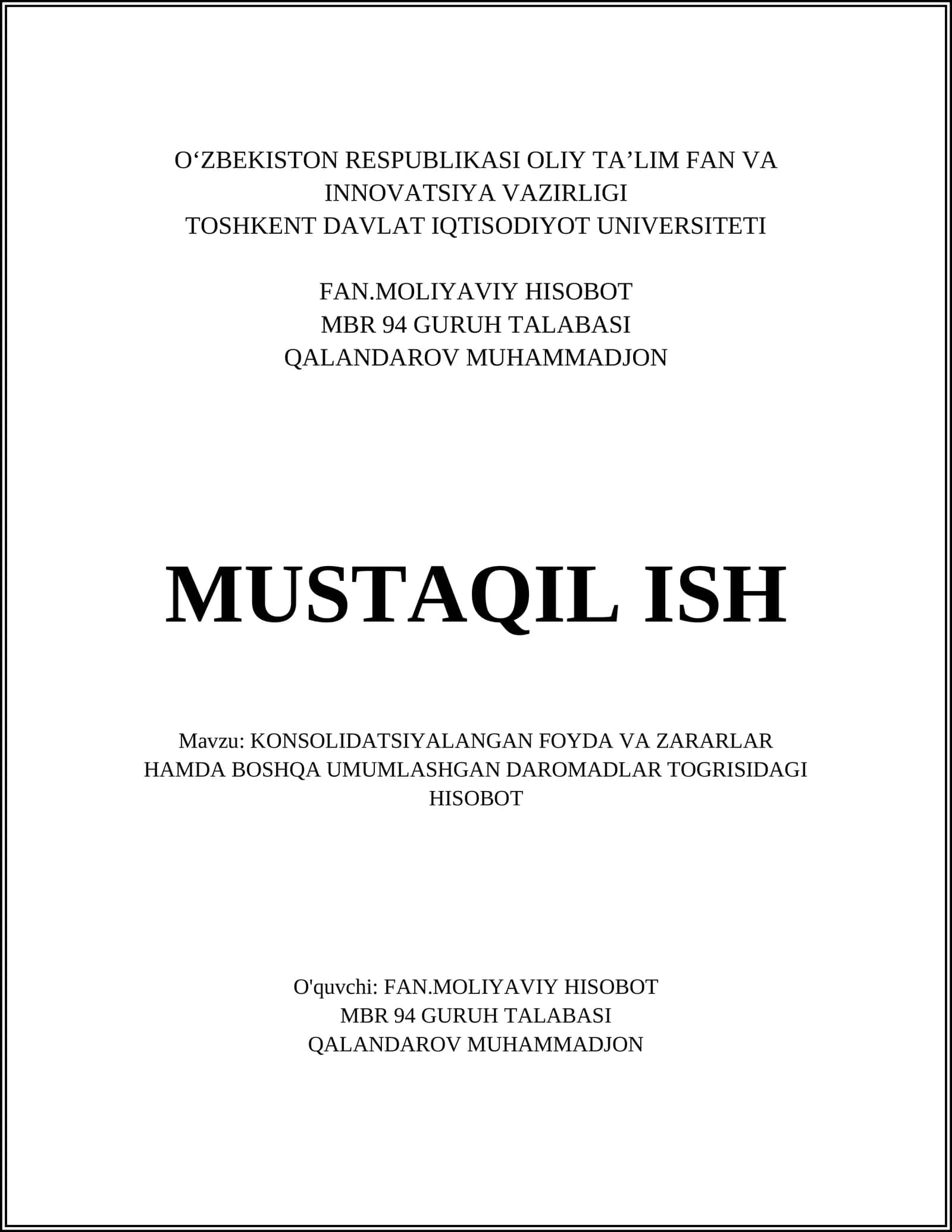 Konsolidatsiyalangan moliyaviy hisobotlar 1