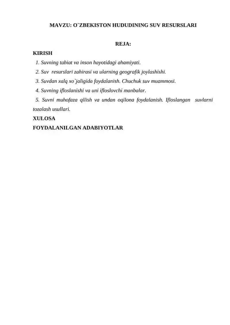 O`ZBEKISTON HUDUDINING SUV RESURSLARI 1