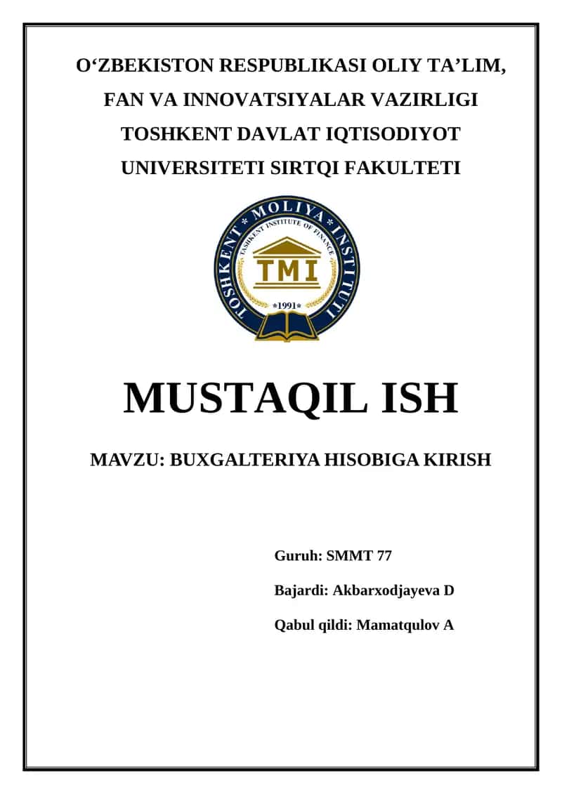 Buxgalteriya hisobiga kirish 1