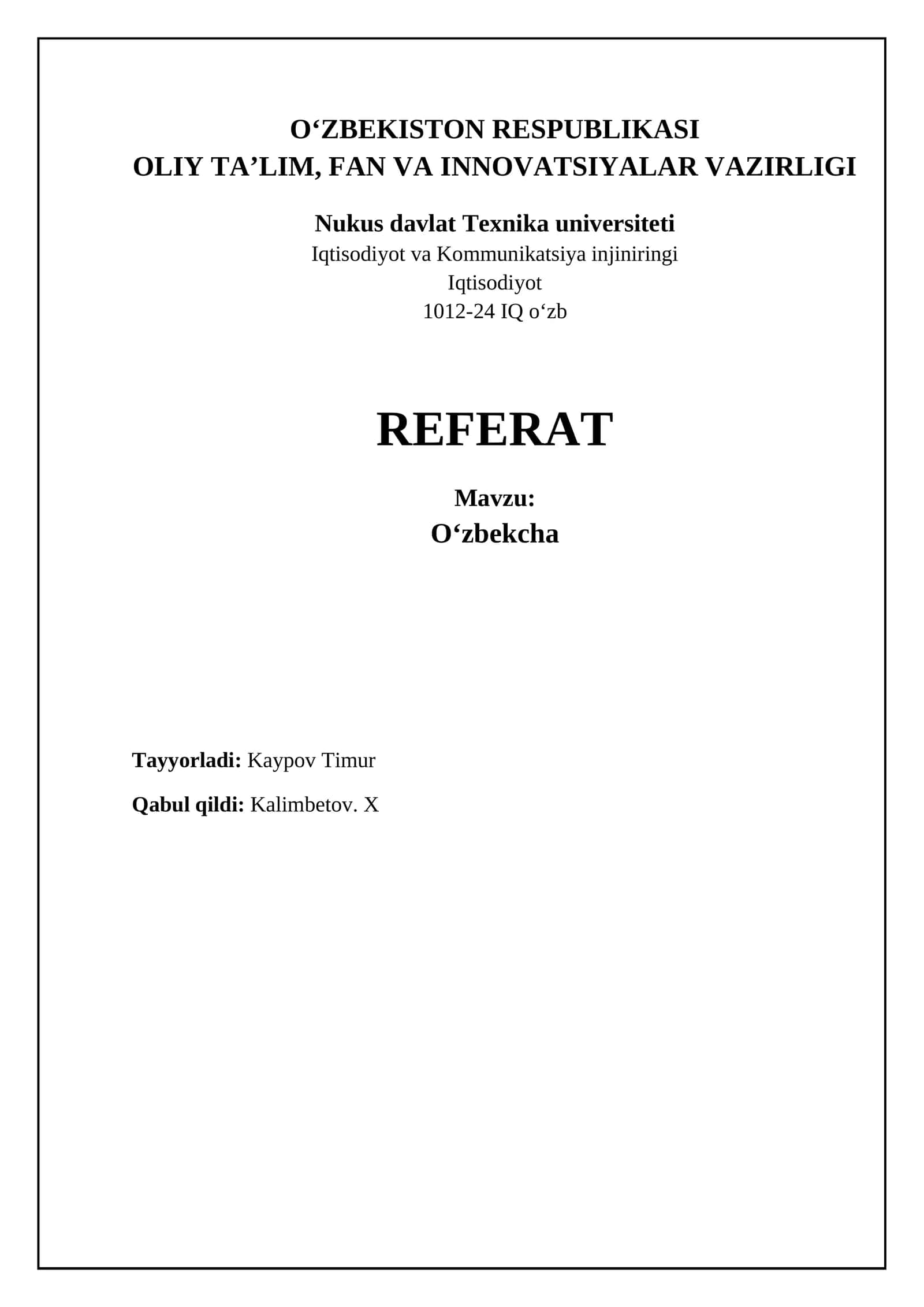 REFERAT Mavzu: Oʻzbekcha 1