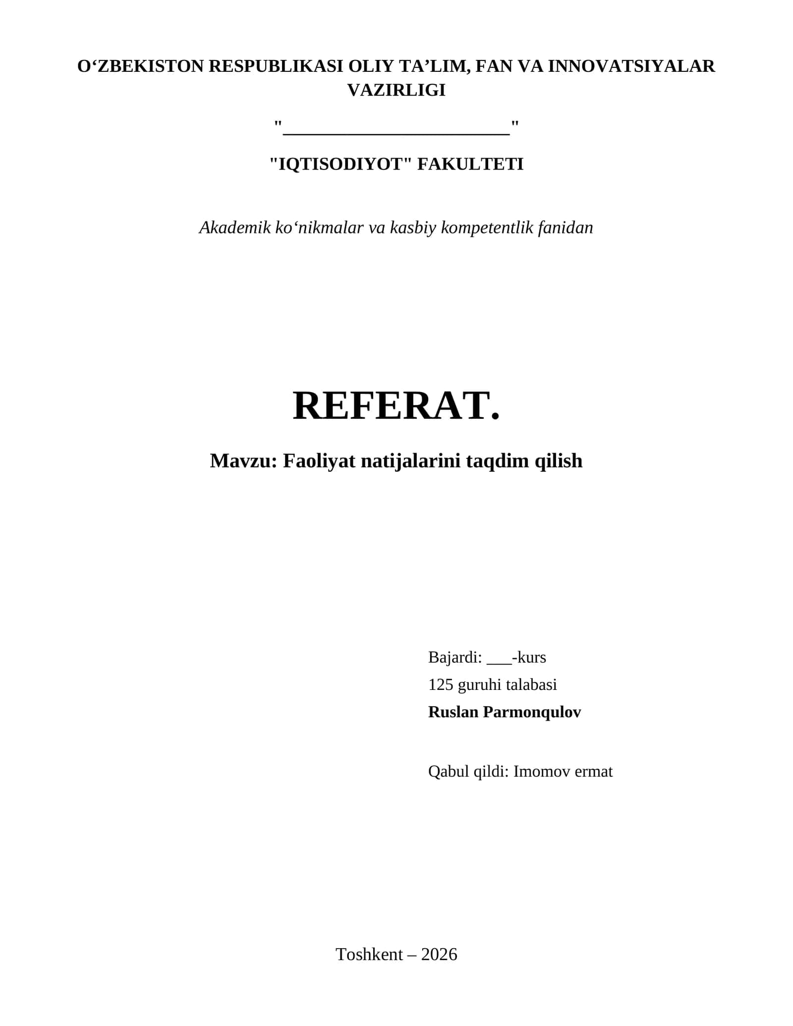 Faoliyat natijalarini taqdim qilish 1
