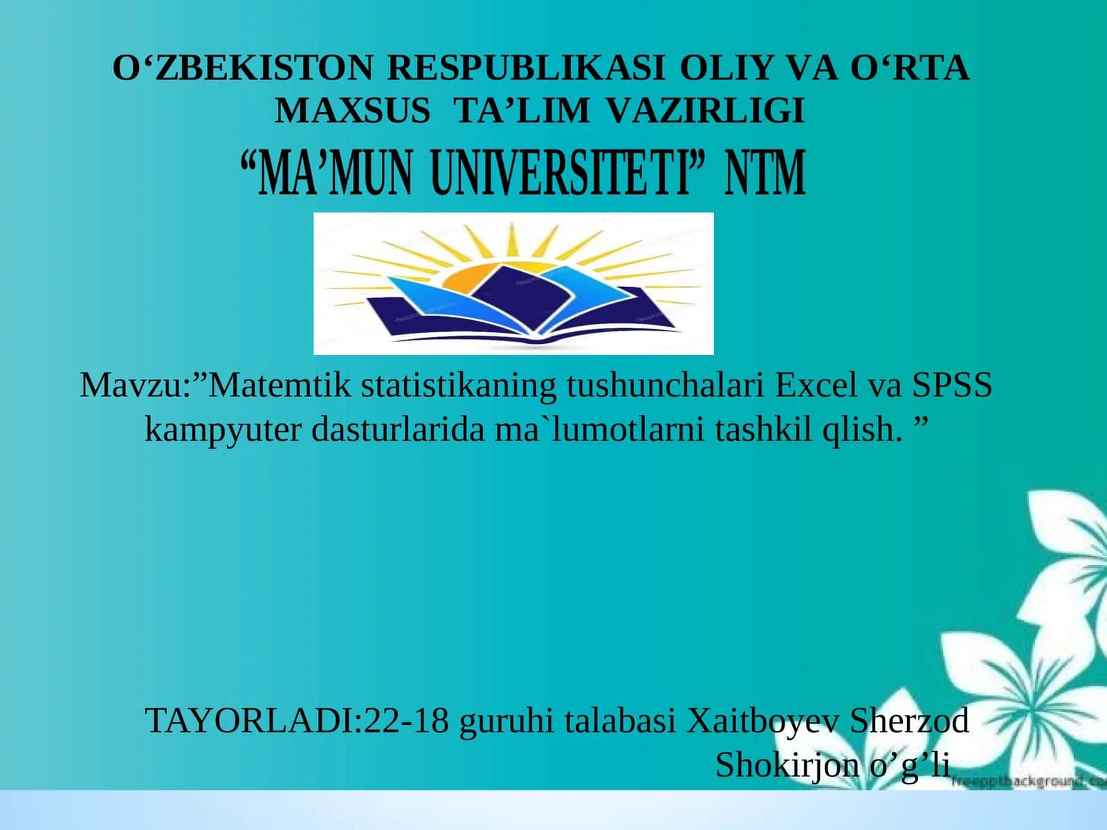 MatemtikstatistikaningtushunchalariExcelvaSPSSkampyuterdasturlaridama`lumotlarnitashkilqlish 1