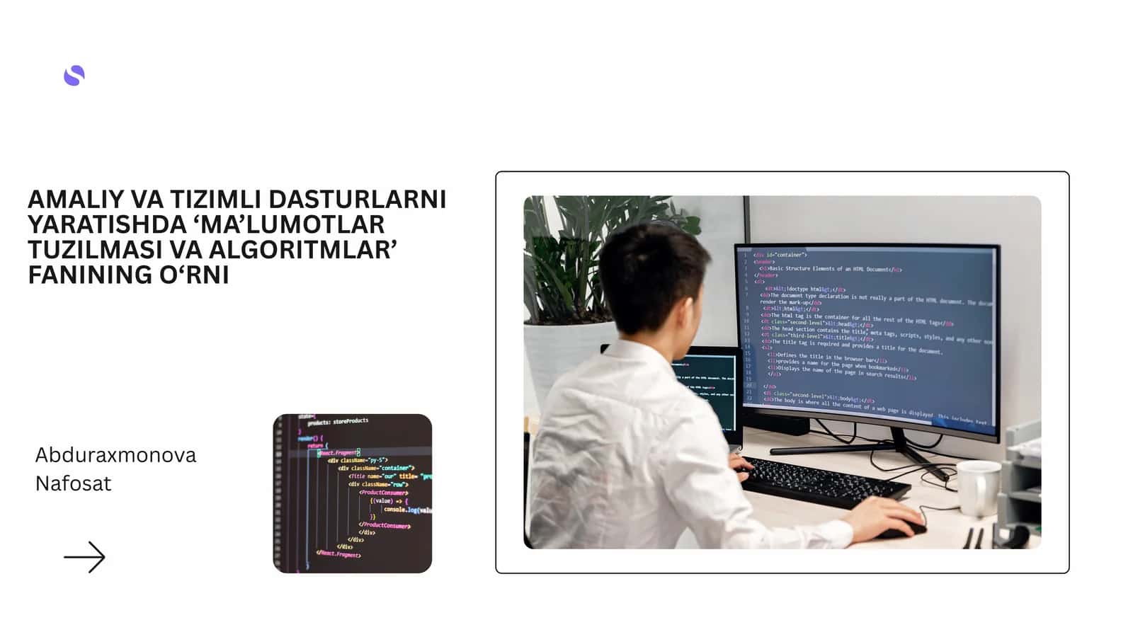 AMALIY VA TIZIMLI DASTURLARNI YARATISHDA ‘MA’LUMOTLAR TUZILMASI VA ALGORITMLAR’ FANINING O‘RNI 1