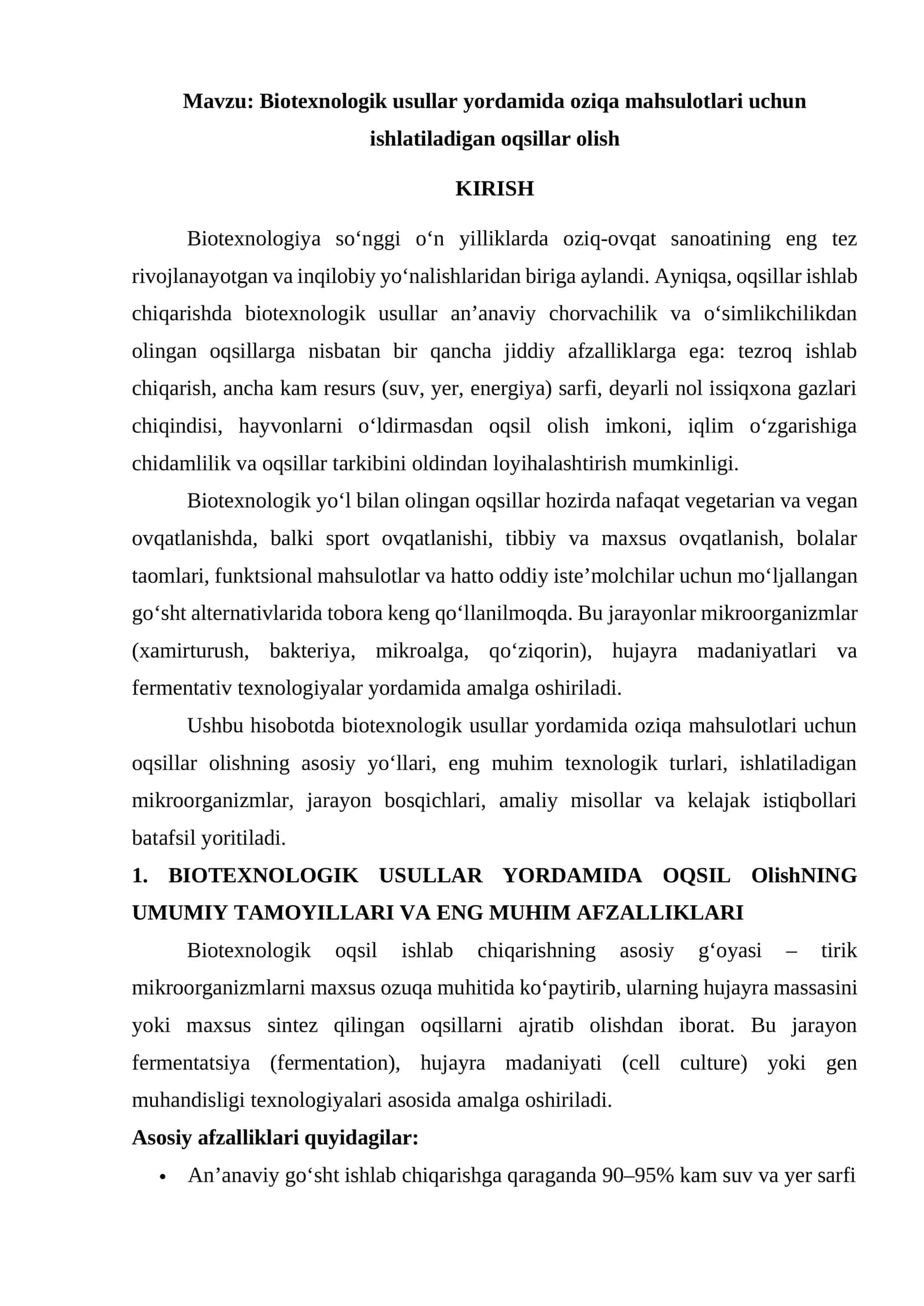 Biotexnologik usullar yordamida oziqa mahsulotlari uchun ishlatiladigan oqsillar olish 1