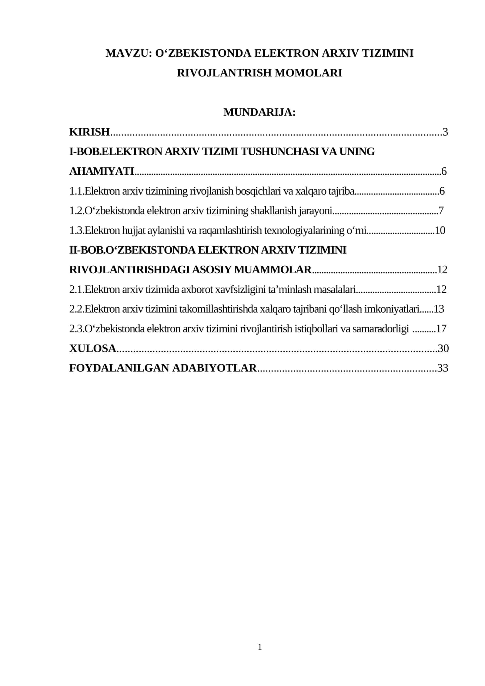 Oʻzbekistonda elektron arxiv tizimini rivojlantrish momolari. 1