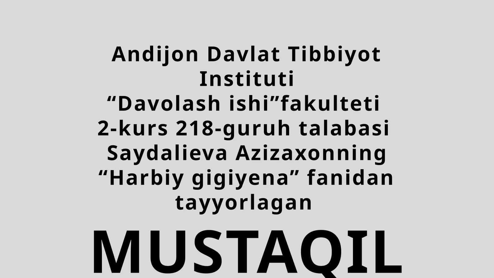 Harbiy gigiyena fanidan mustaqil ish 1
