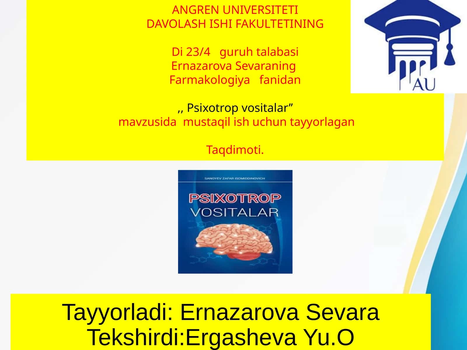 Farmakologiya fanidan "Psixotrop vositalar" 1