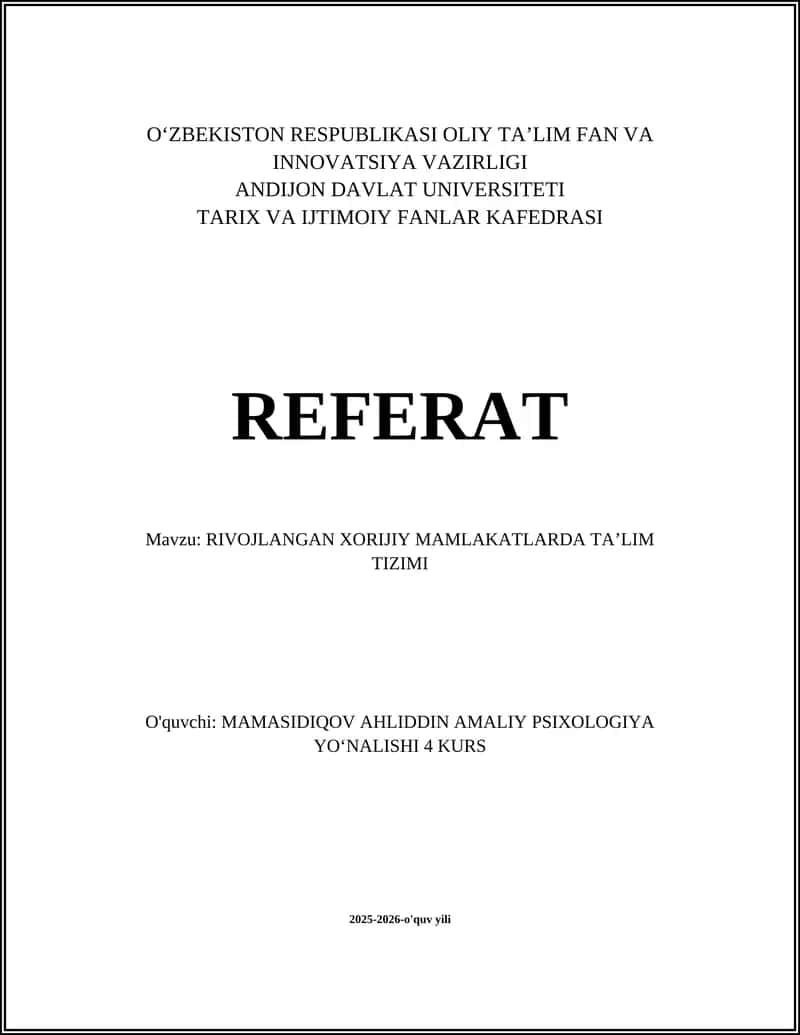 RIVOJLANGAN XORIJIY MAMLAKATLARDA TA'LIM TIZIMI 1