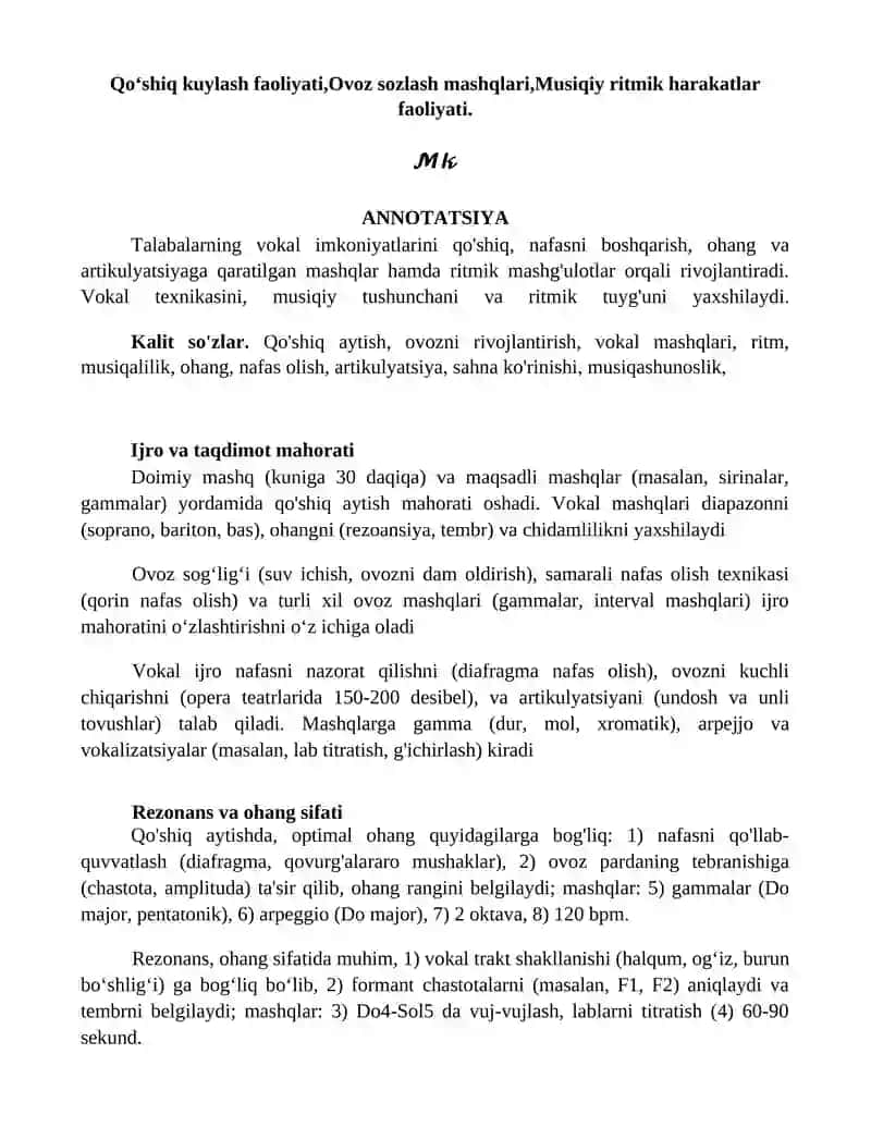 Qo‘shiq kuylash faoliyati 1