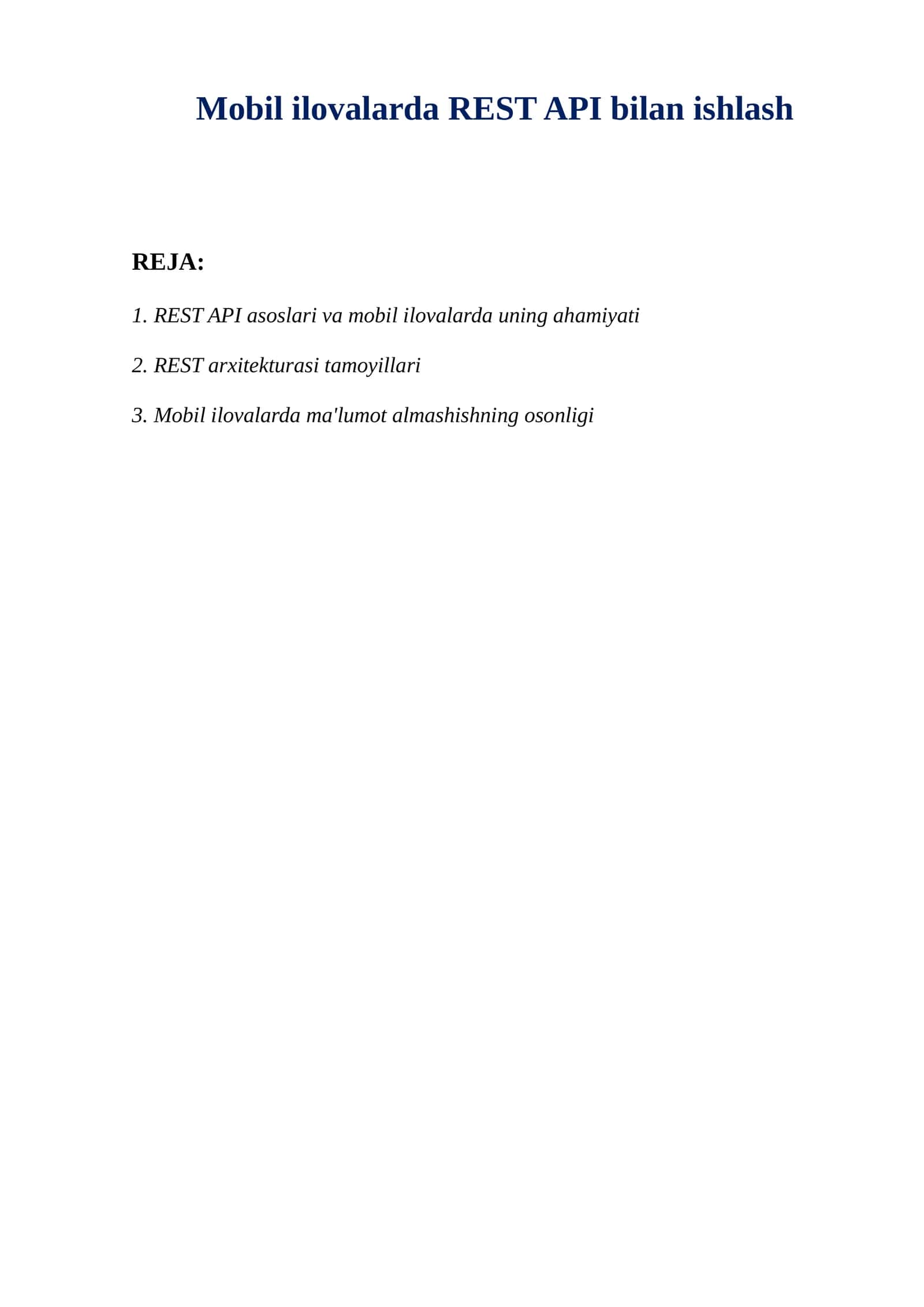 Mobil ilovalarda REST API bilan ishlash 1