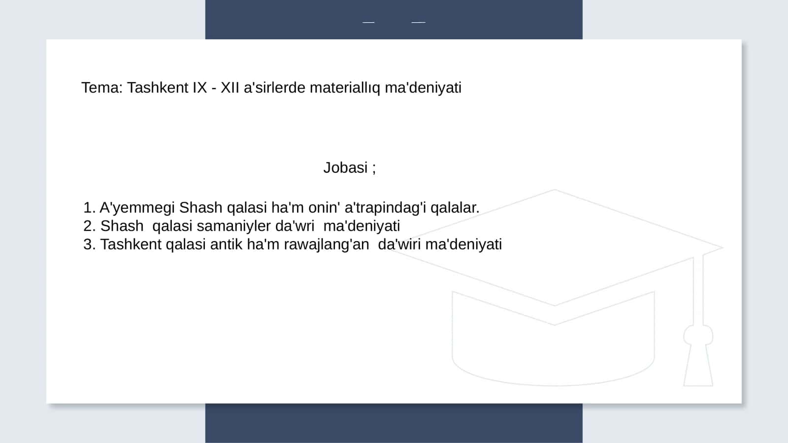 Tashkent IX - XII a'sirlerde materiallıq ma'deniyati 1