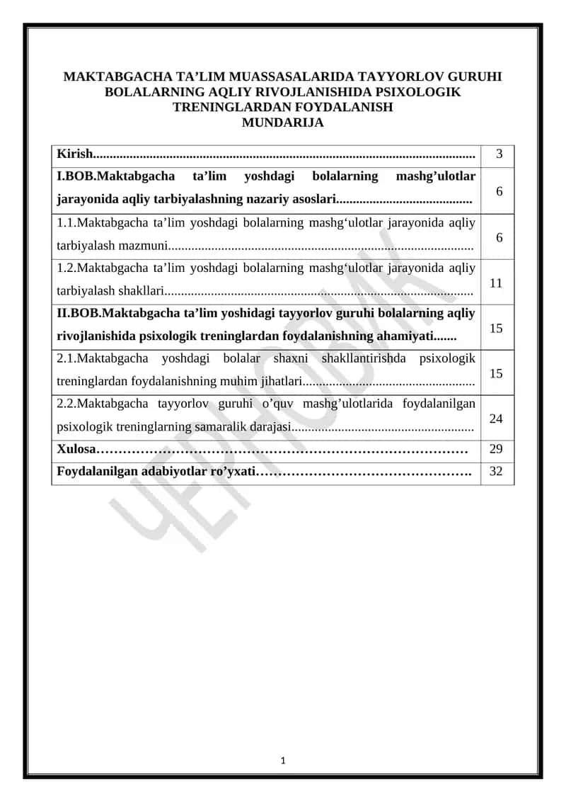 Maktabgacha ta'lim yoshidagi tayyorlov guruhi bolalarning aqliy rivojlanishida psixologik treninglardan foydalash 1