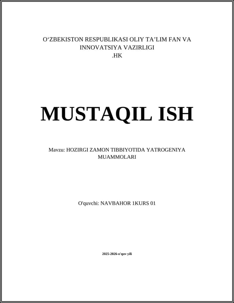 HOZIRGI ZAMON TIBBIYOTIDA YATROGENIYA MUAMMOLARI 1