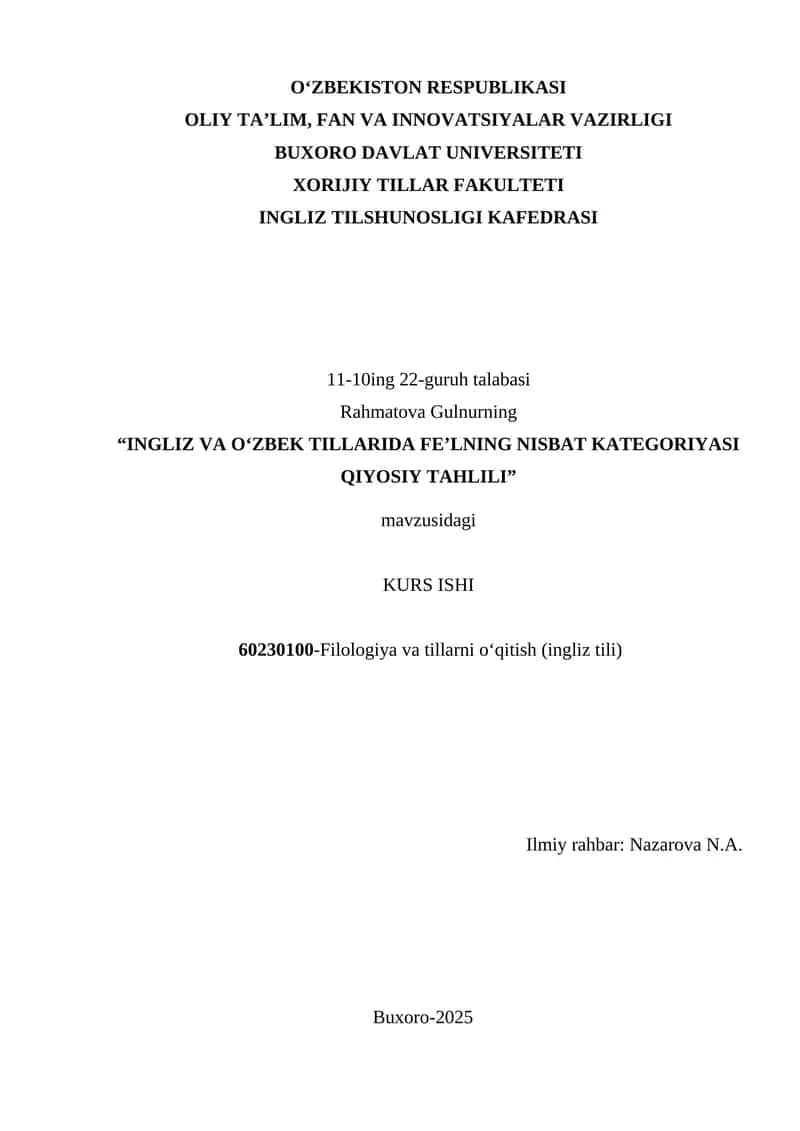 INGLIZ VA O‘ZBEK TILLARIDA FE’LNING NISBAT KATEGORIYASI QIYOSIY TAHLILI 1
