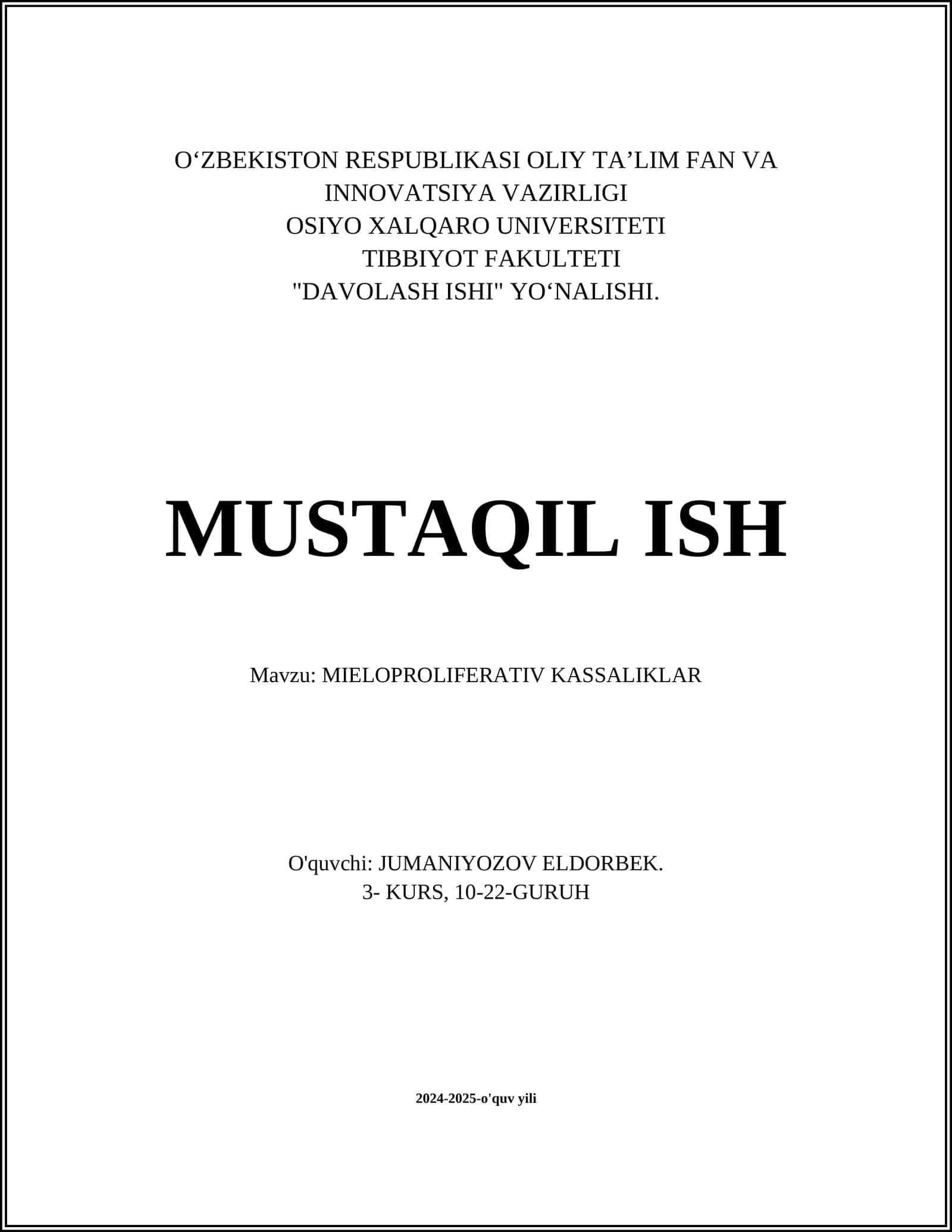 MIELOPROLIFERATIV KASSALIKLAR 1
