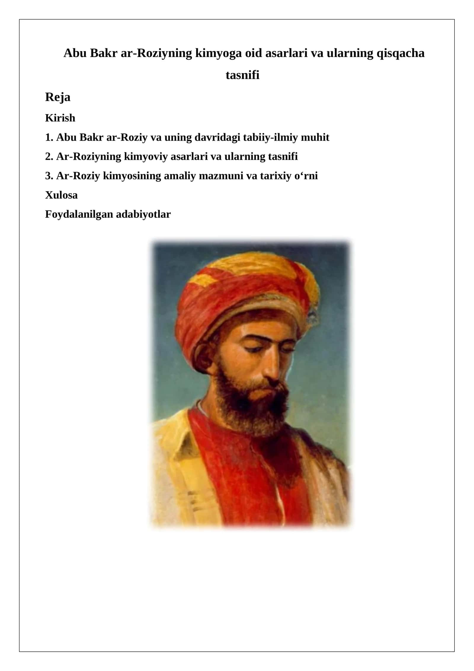 Abu Bakr ar-Roziyning kimyoga oid asarlari va ularning qisqacha tasnifi 1
