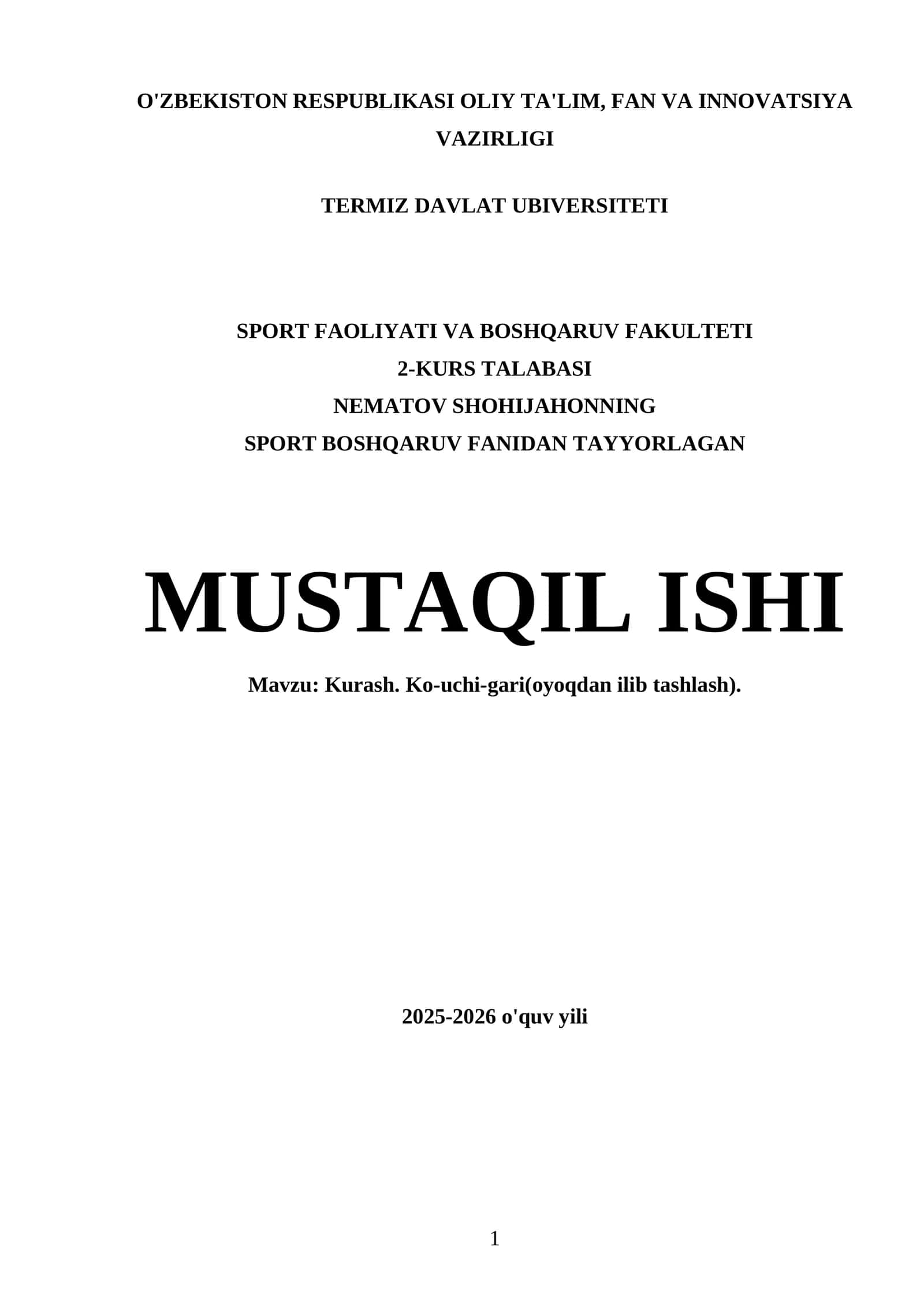 Kurash. Ko-uchi-gari(oyoqdan ilib tashlash) 1
