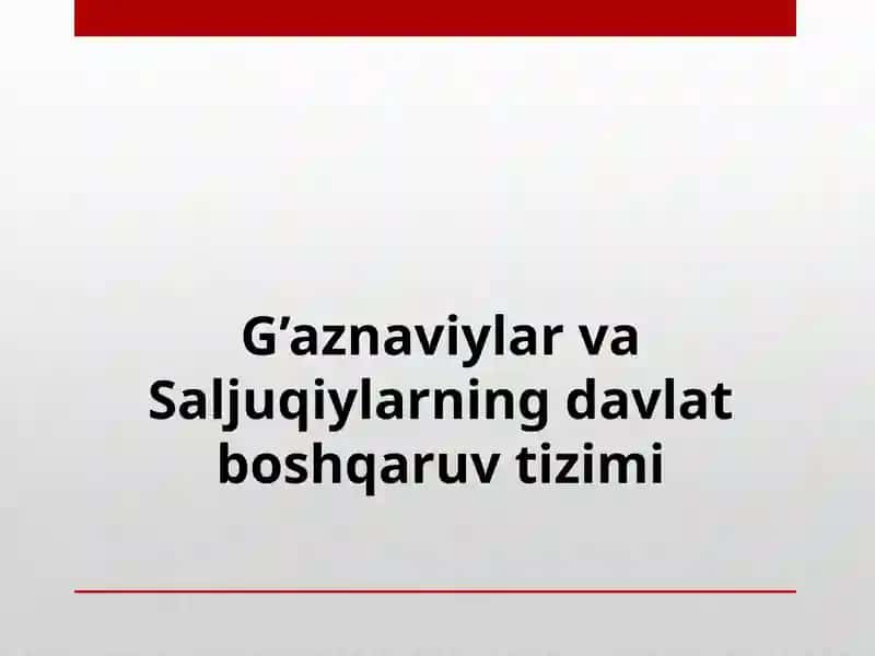G’aznaviylar va Saljuqiylarning davlat boshqaruvtizimi 1