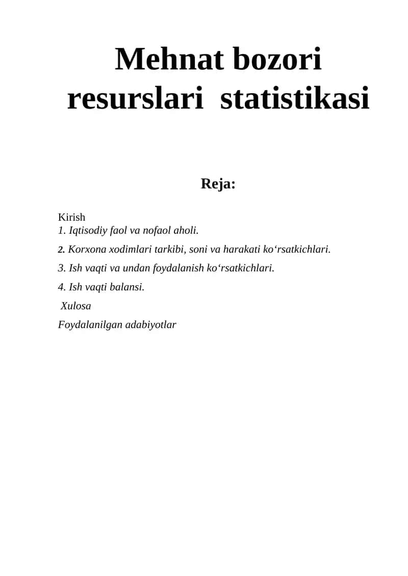 Mehnat bozori resurslari statistikasi 1