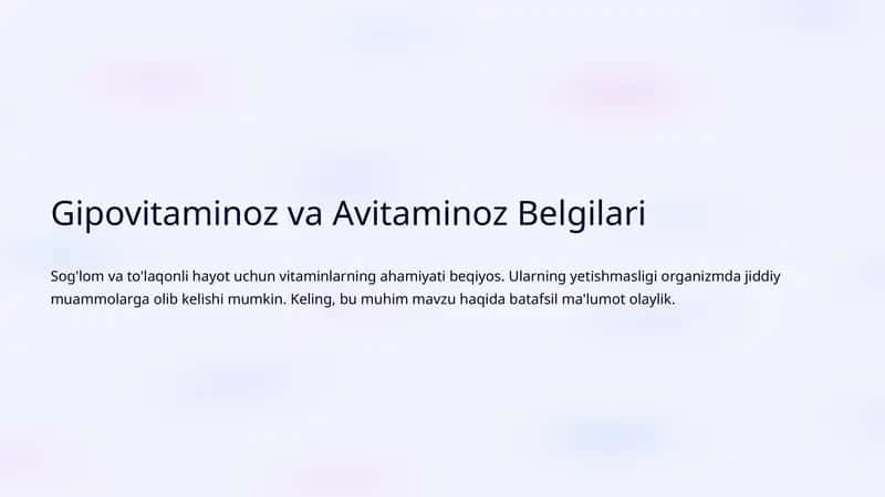 Gipovitaminoz va Avitaminoz Belgilari 1