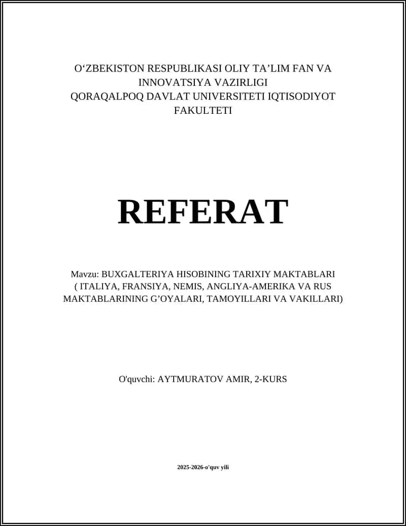 BUXGALTERIYA HISOBINING TARIXIY MAKTABLARI 1