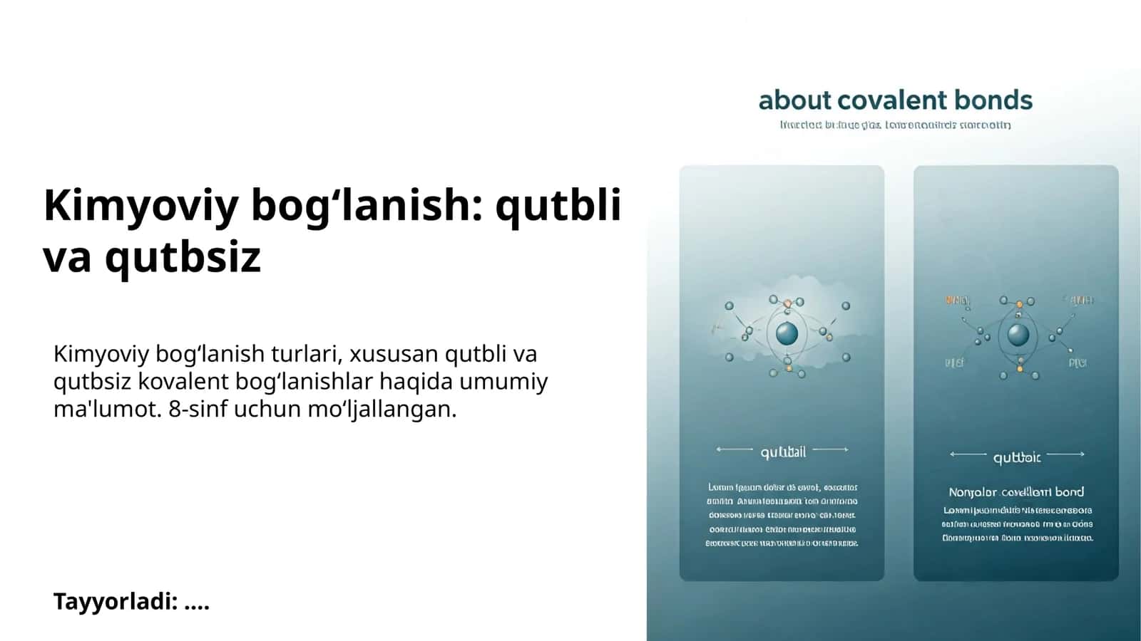 Kimyoviy bog‘lanish: qutbli va qutbsiz 1