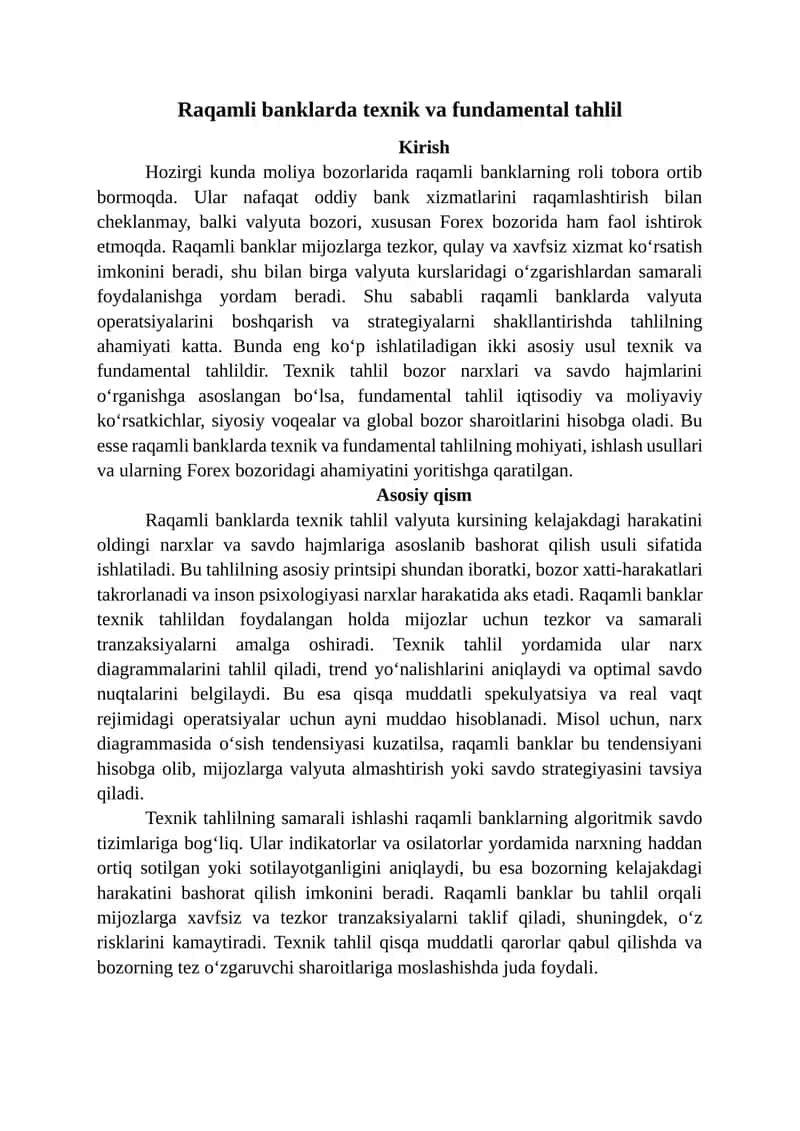Raqamli banklarda texnik va fundamental tahlil 1