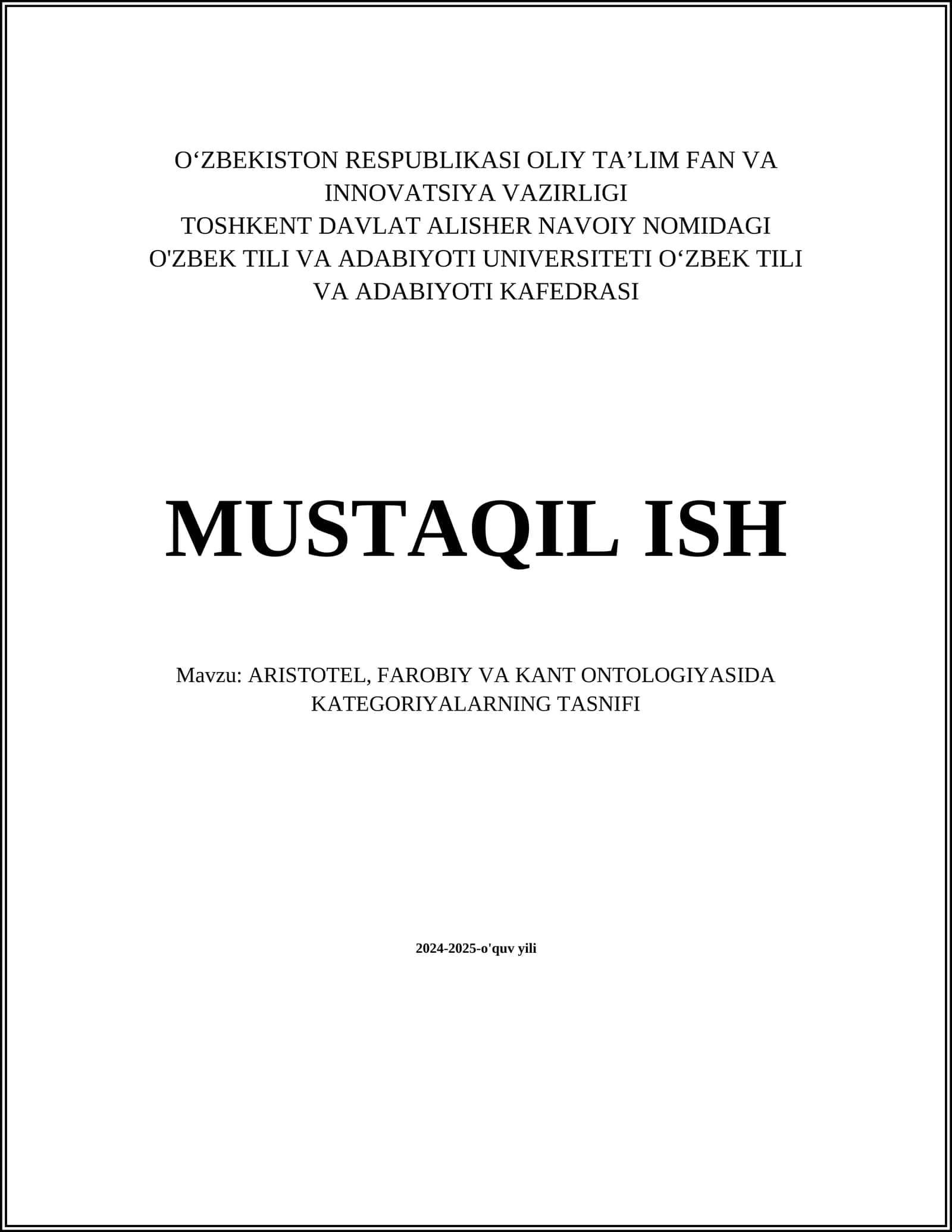 ARISTOTEL, FAROBIY VA KANT ONTOLOGIYASIDA KATEGORIYALARNING TASNIFI 1
