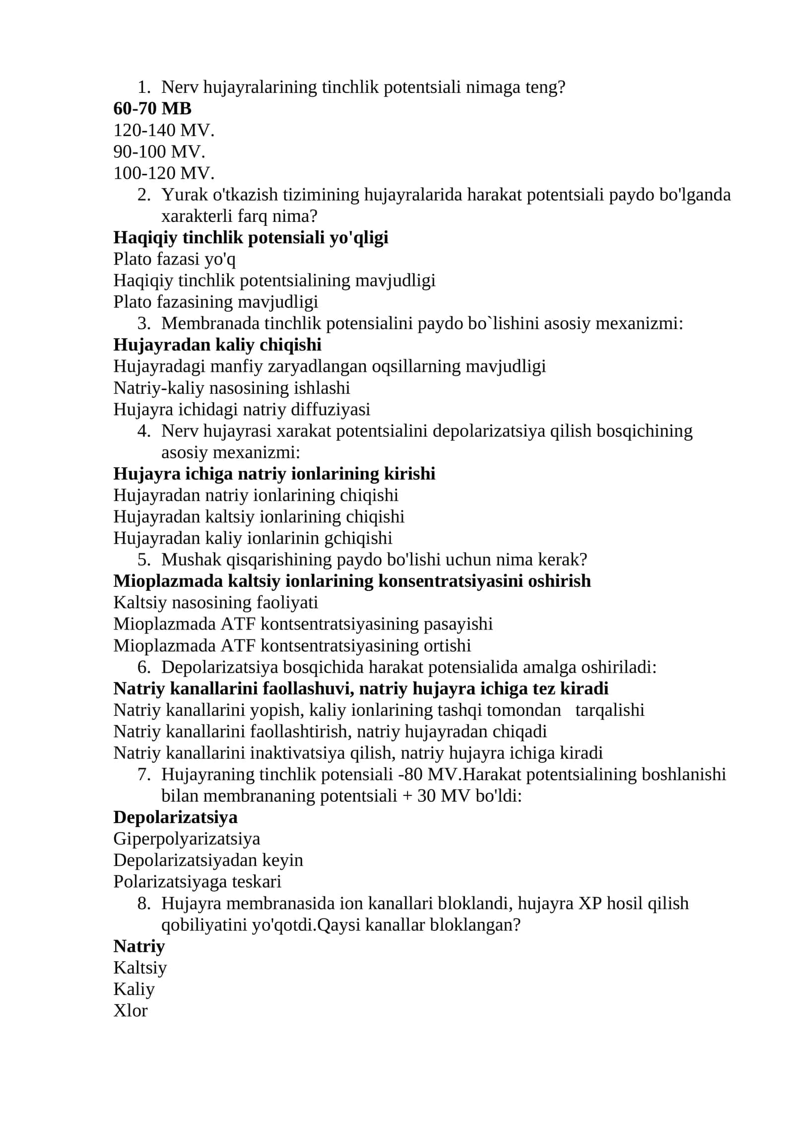 Tinchlik va xarakat potensiali 1