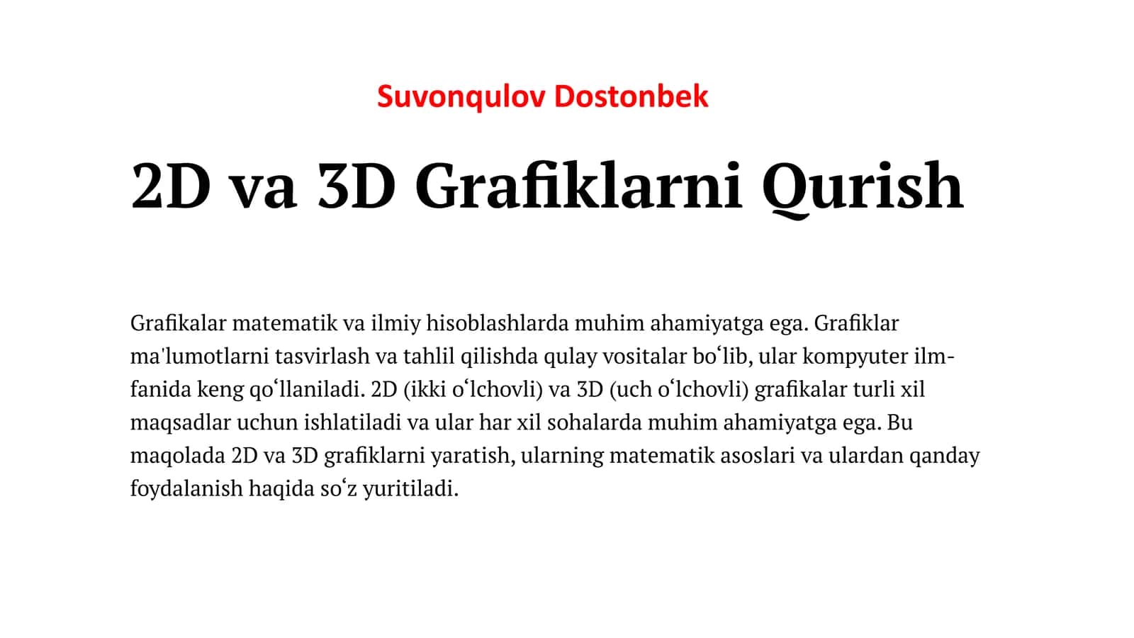 2D Grafiklarni Qurish 1