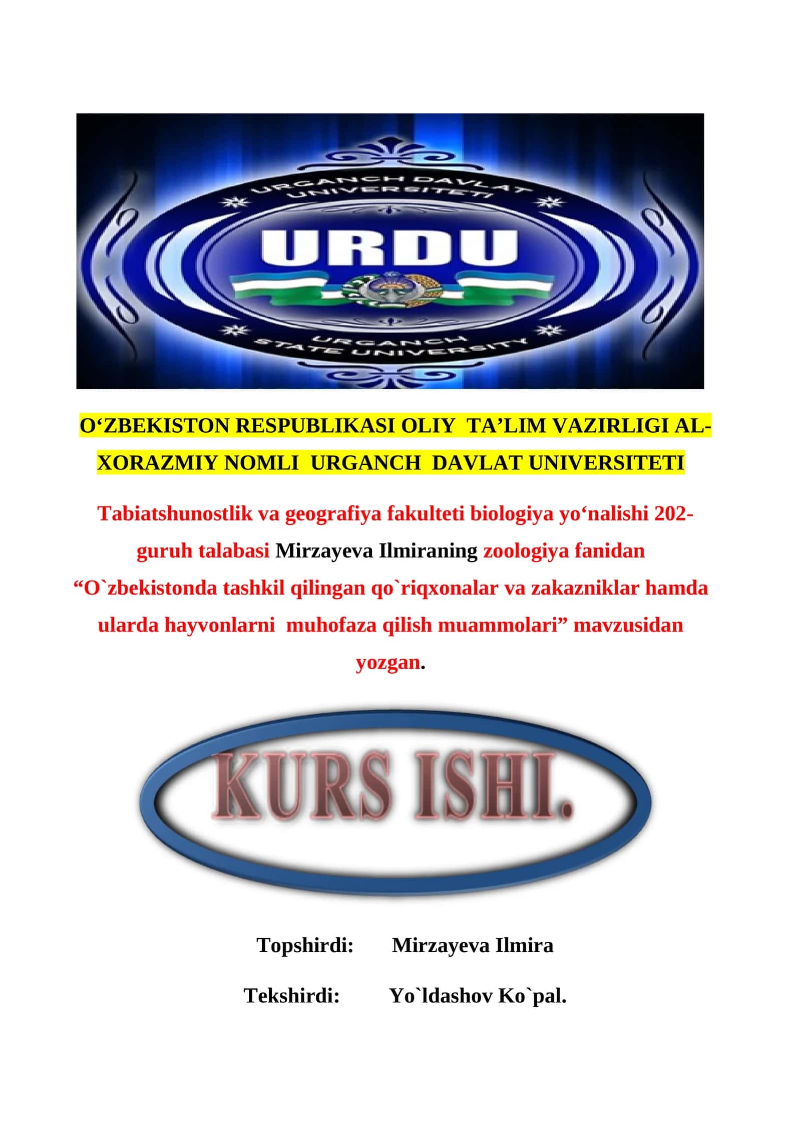 O‘zbekistonda tashkil qilingan qo‘riqxonalar va zakazniklar hamda ularda hayvonlarni muhofaza qilish muammolari 1
