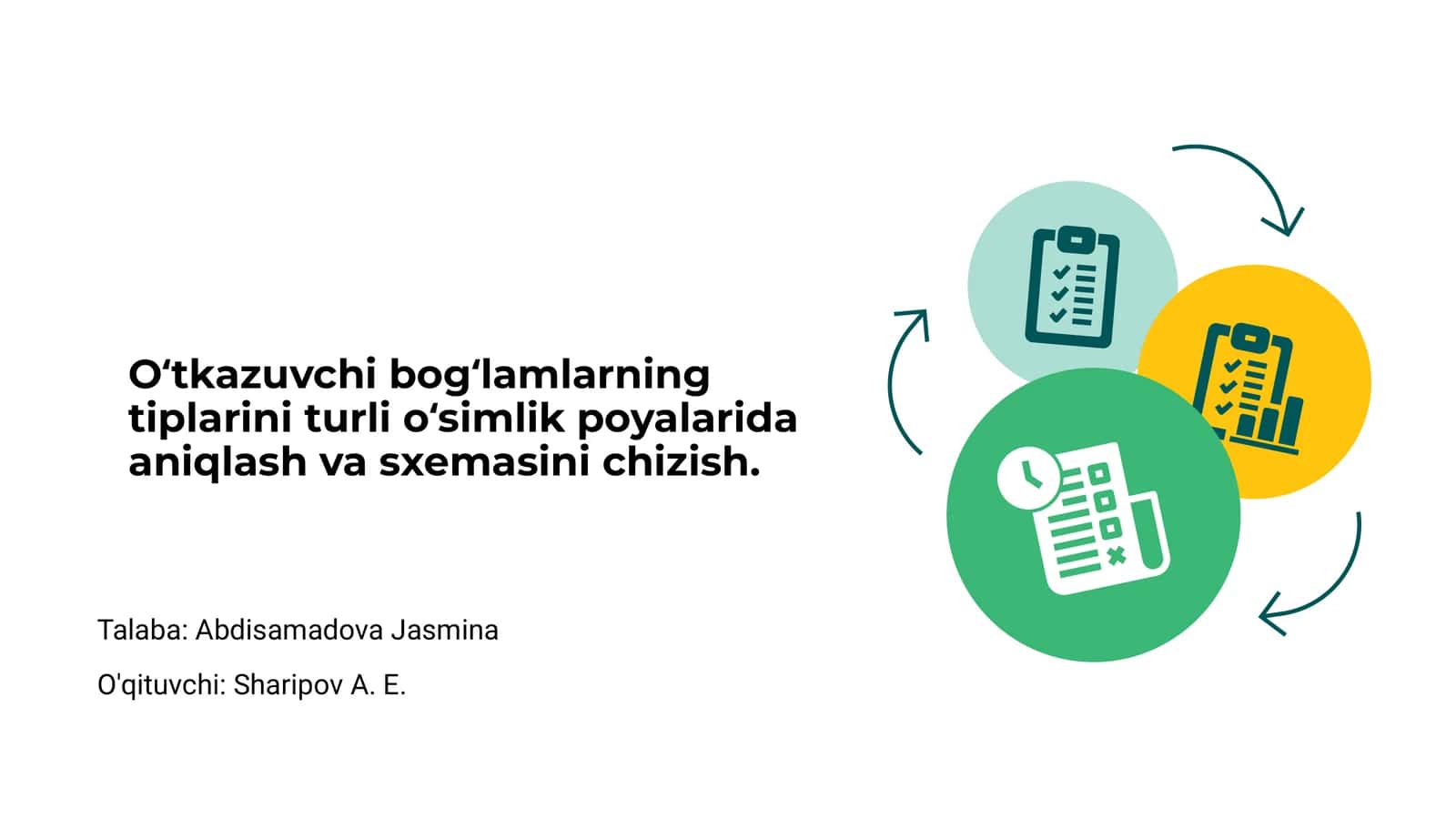 Oʻtkazuvchi bogʻlamlarning tiplarini turli oʻsimlik poyalarida aniqlash va sxemasini chizish 1