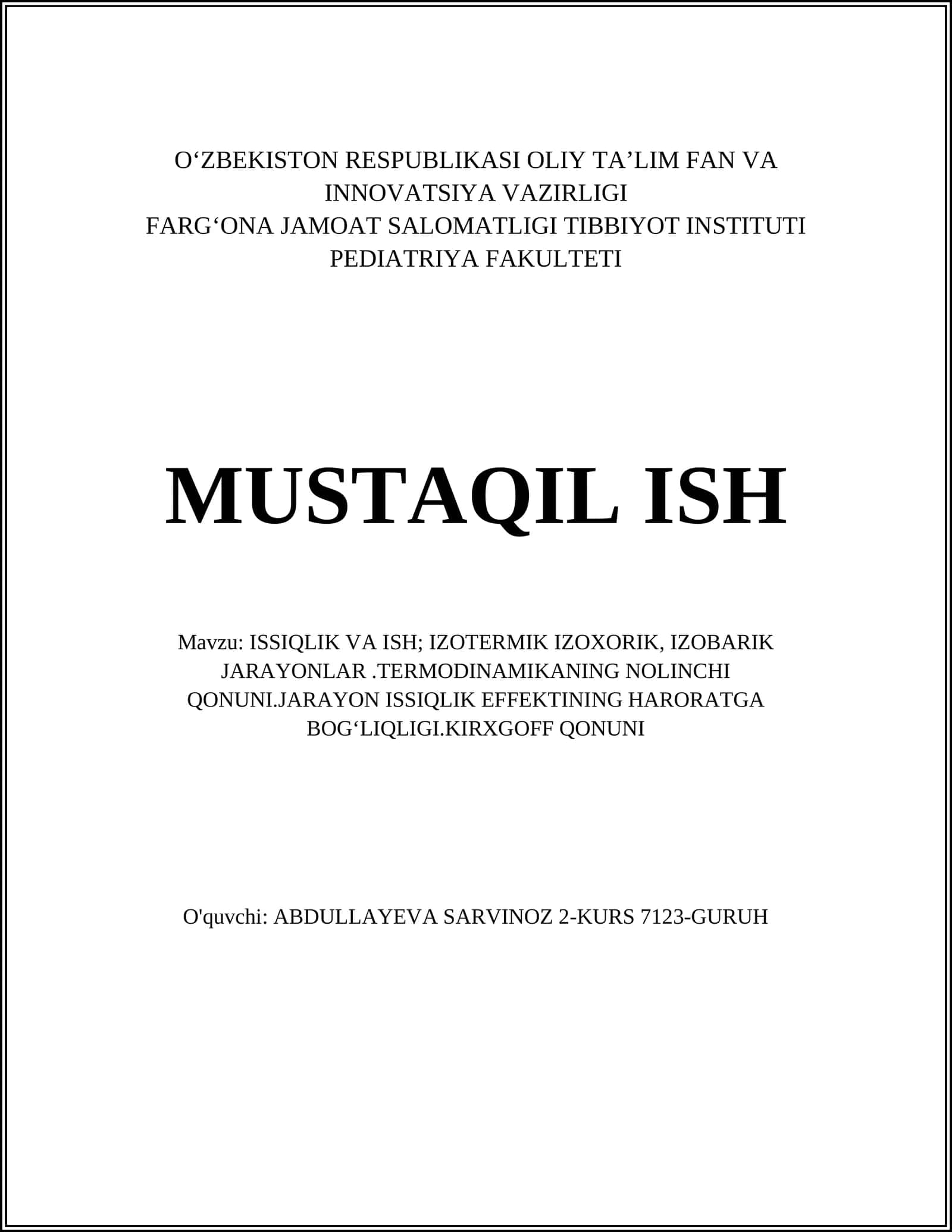 Issiqlik va Ish 1