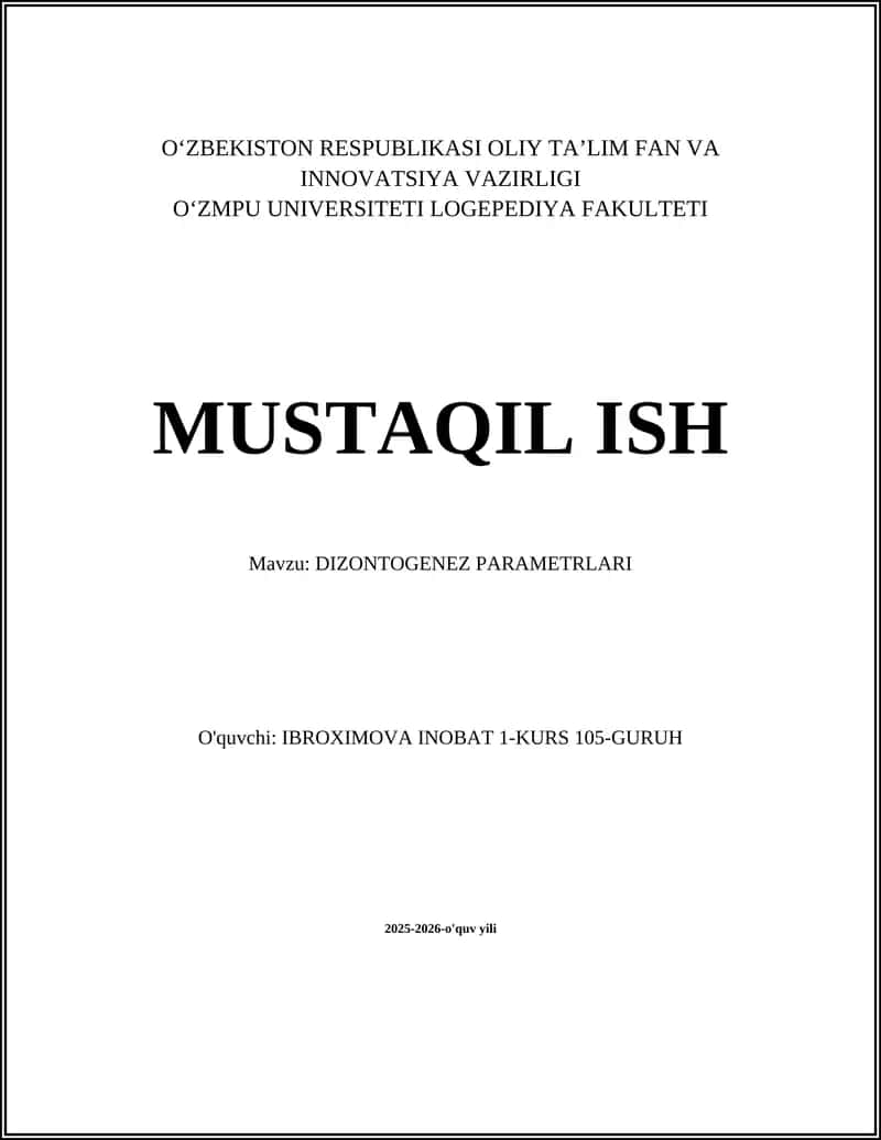 DIZONTOGENEZ PARAMETRLARI 1