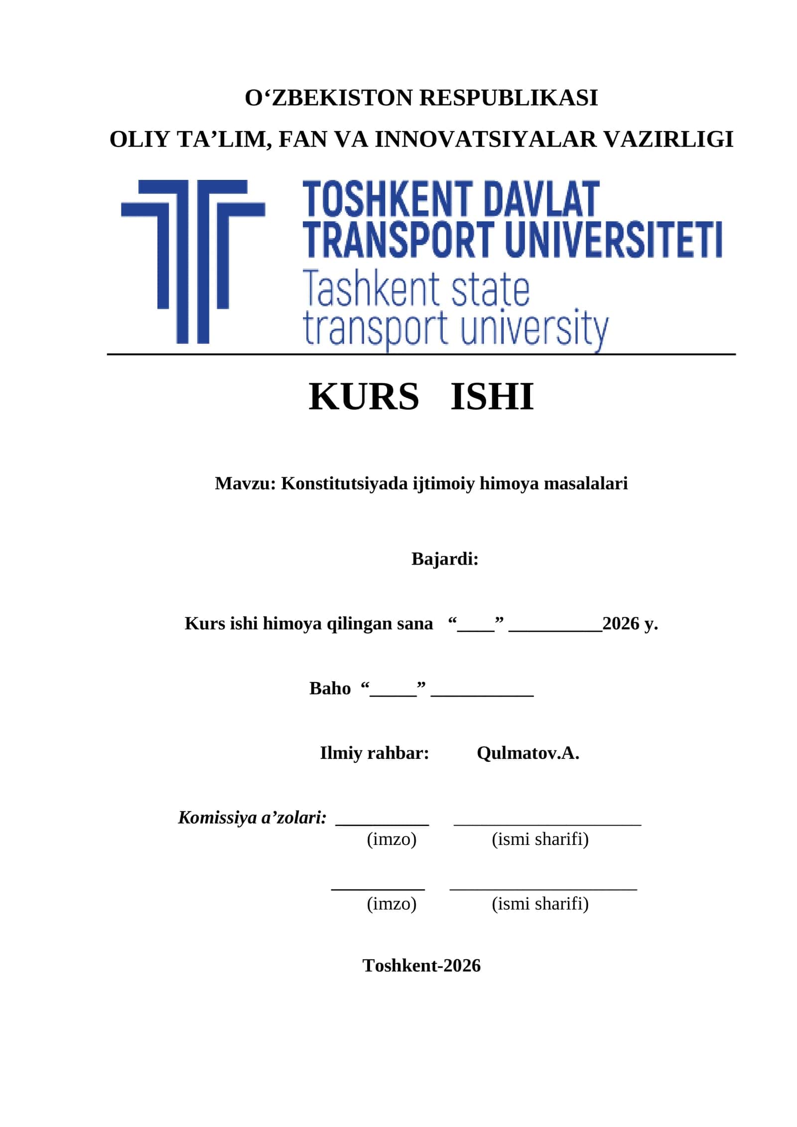 Konstitutsiyada ijtimoiy himoya masalalari kurs ishi 1