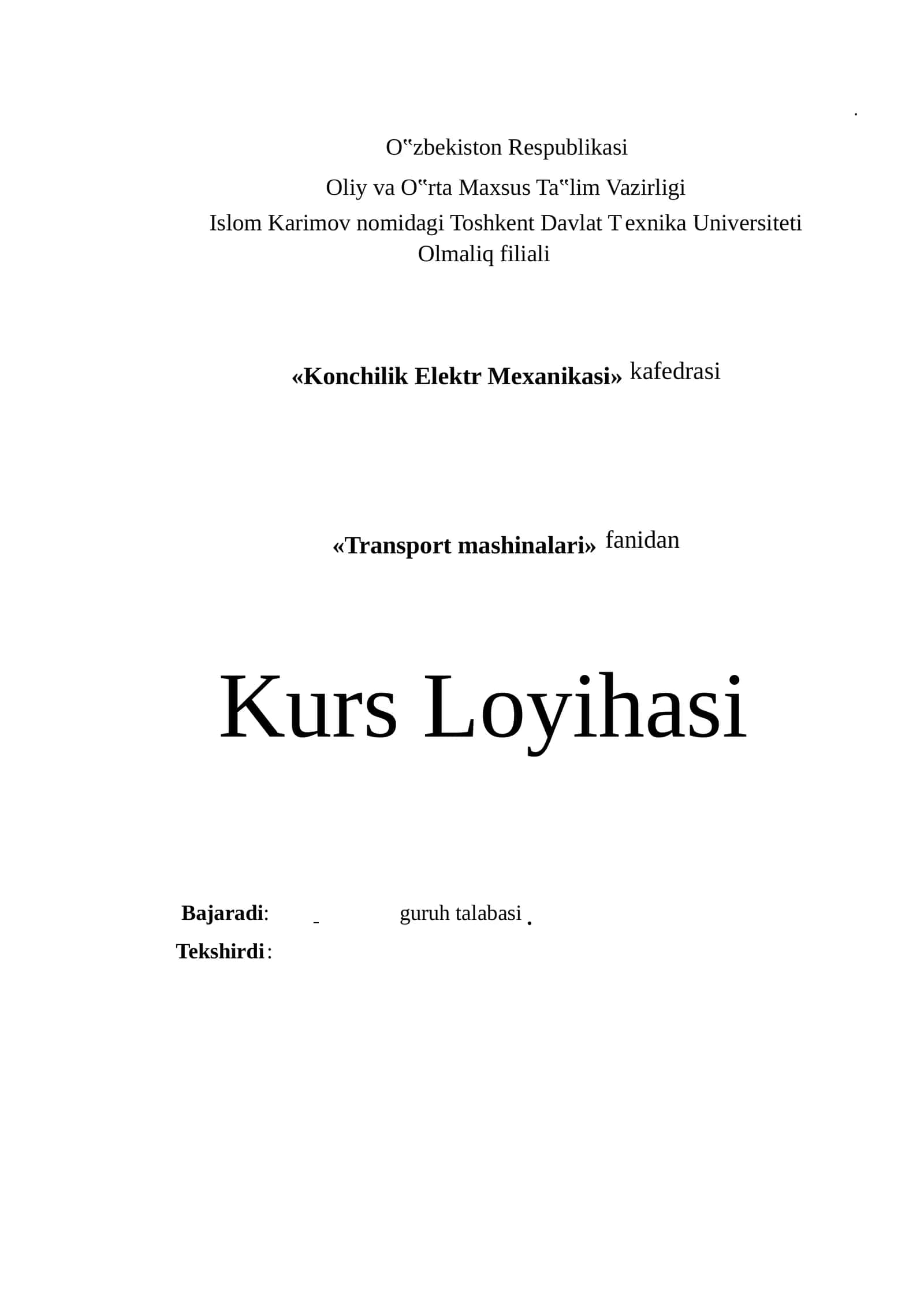Transport mashinalari kurs loyiha karyer transportini hisoblash 1