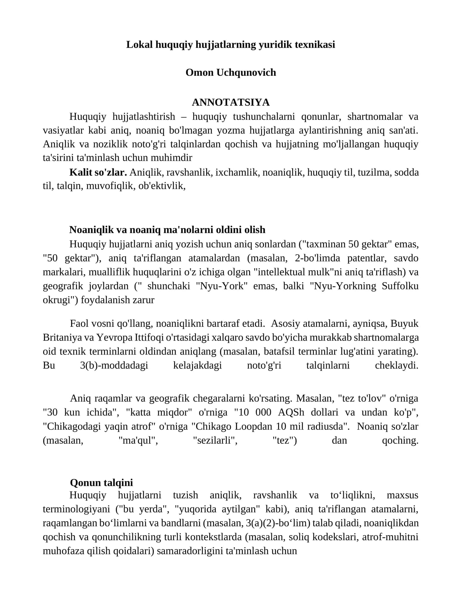 Lokal huquqiy hujjatlarning yuridik texnikasi 1