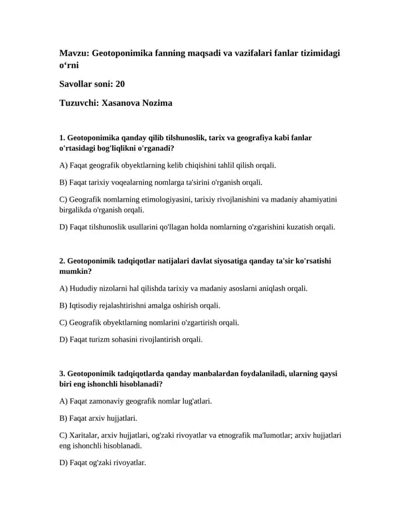 Geotoponimika fanning maqsadi va vazifalari 1