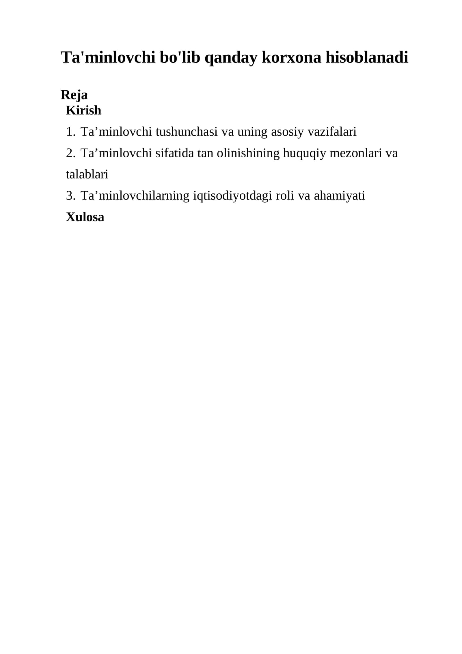 Ta’minlovchilarning iqtisodiyotdagi roli va ahamiyati 1