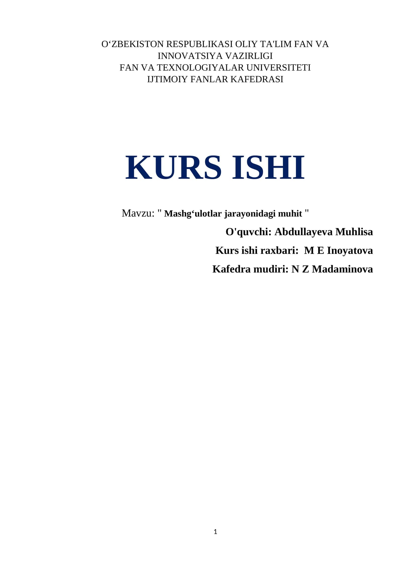 Mashgʻulotlar jarayonidagi muhit 1