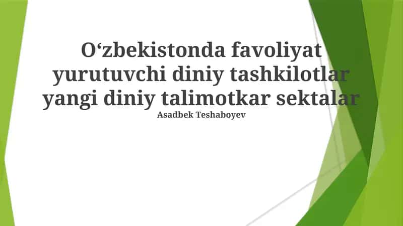 Oʻzbekistonda favoliyat yurutuvchi diniy tashkilotlar yangi diniy talimotkar sektalar 1