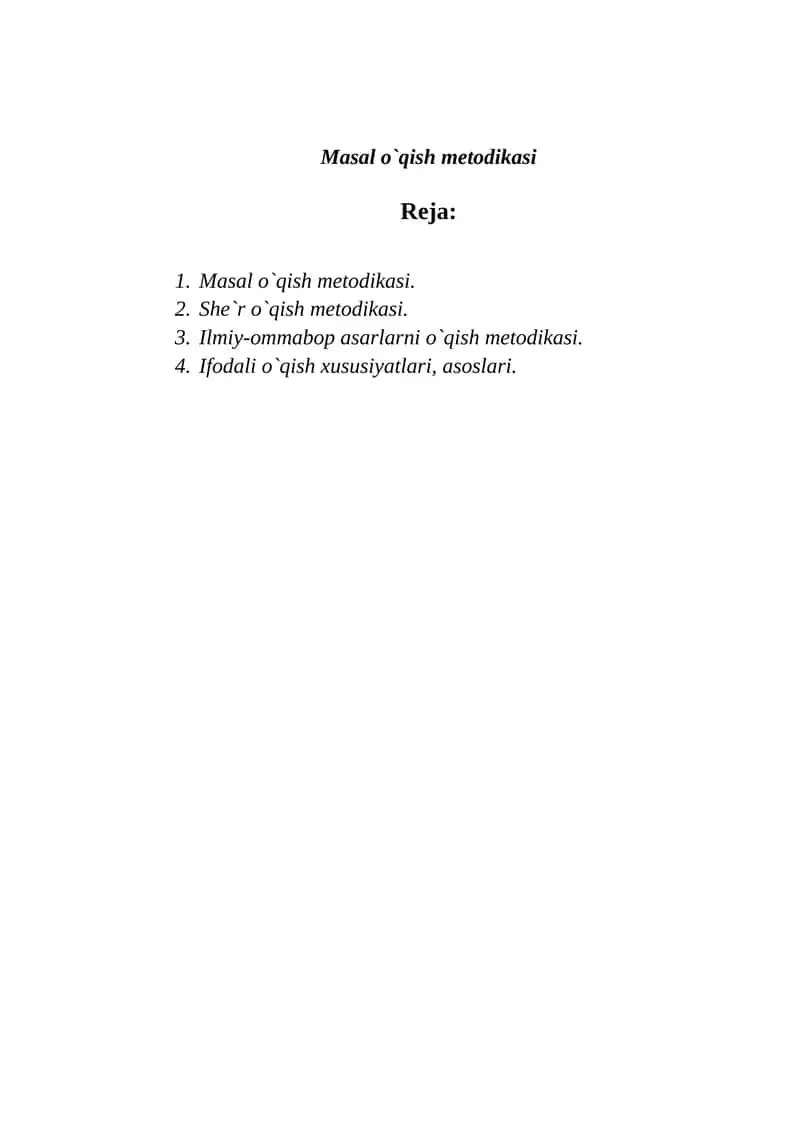Masal o`qish metodikasi 1