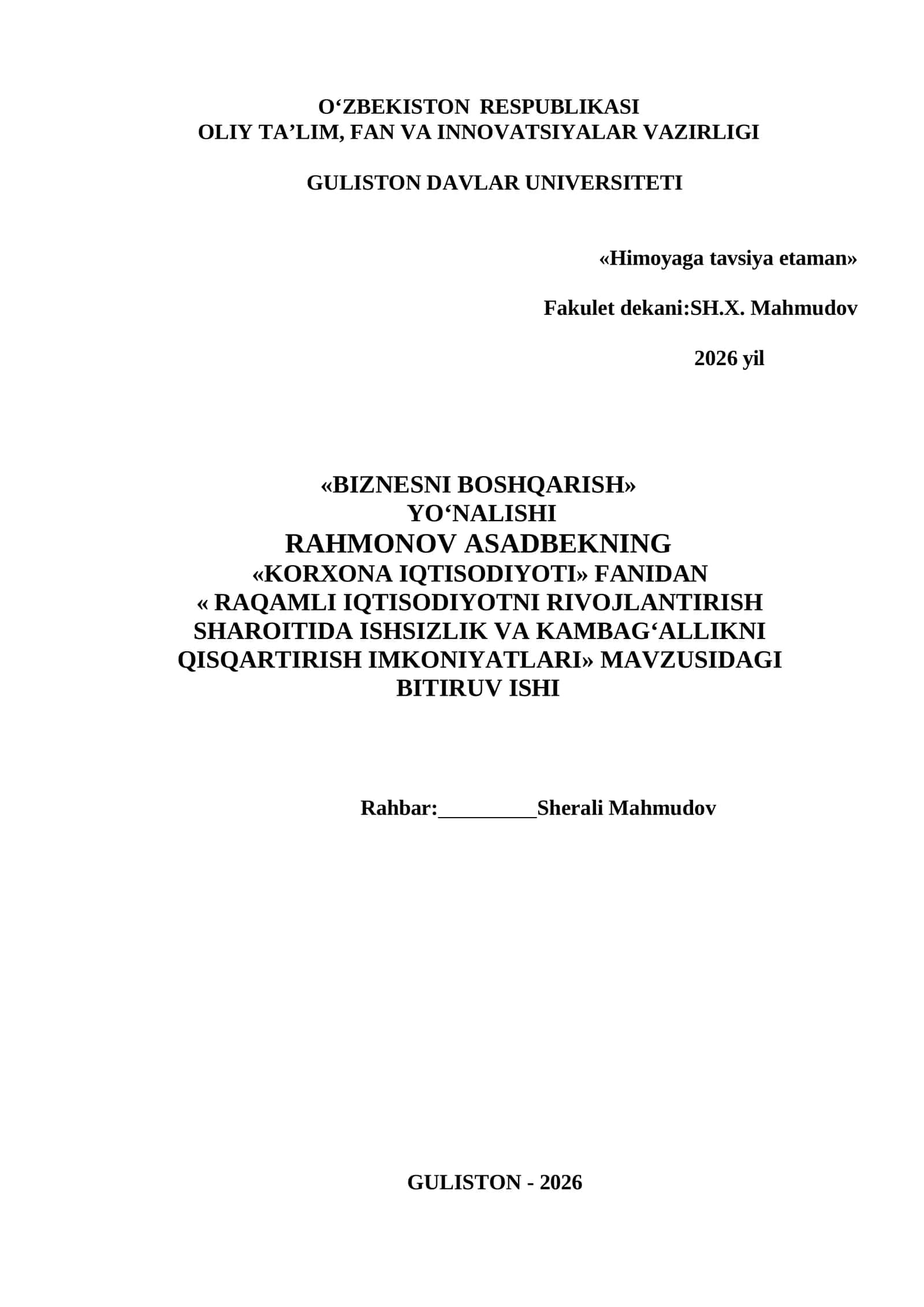 RAQAMLI IQTISODIYOTNI RIVOJLANTIRISH SHAROITIDA ISHSIZLIK VA KAMBAGʻALLIKNI QISQARTIRISH IMKONIYATLARI 1