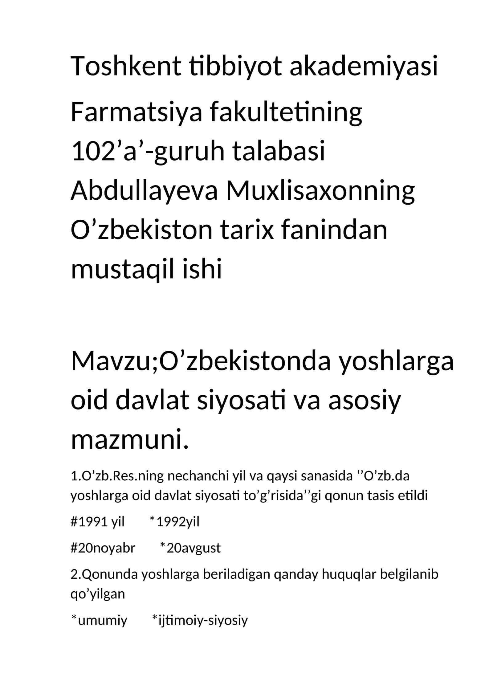 O’zbekistonda yoshlarga oid davlat siyosati va asosiy mazmuni 1