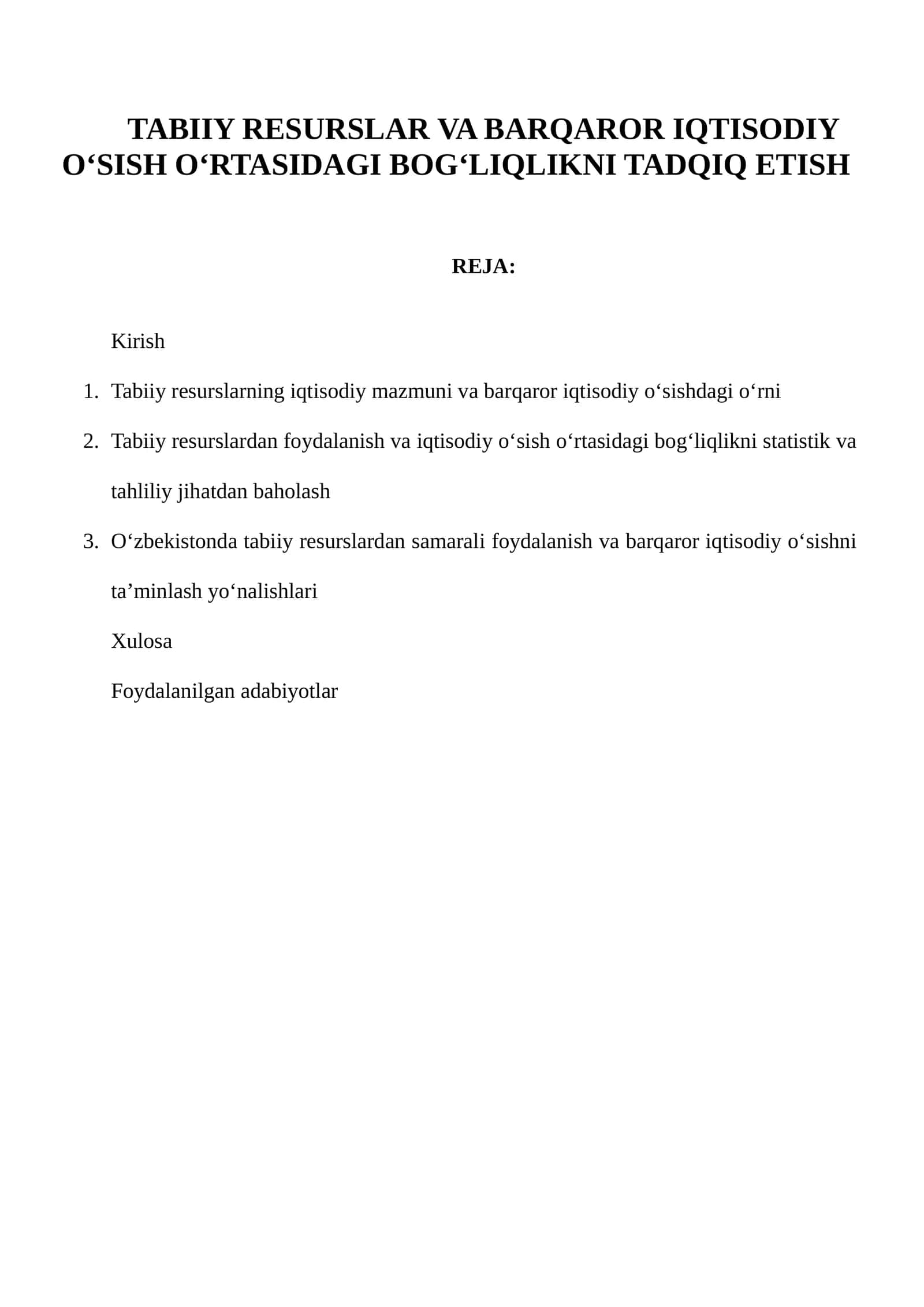 Tabiiy Resurslar va Barqaror Iqtisodiy O‘sish O‘rtasidagi Bog‘liqni Tadqiq Etish 1