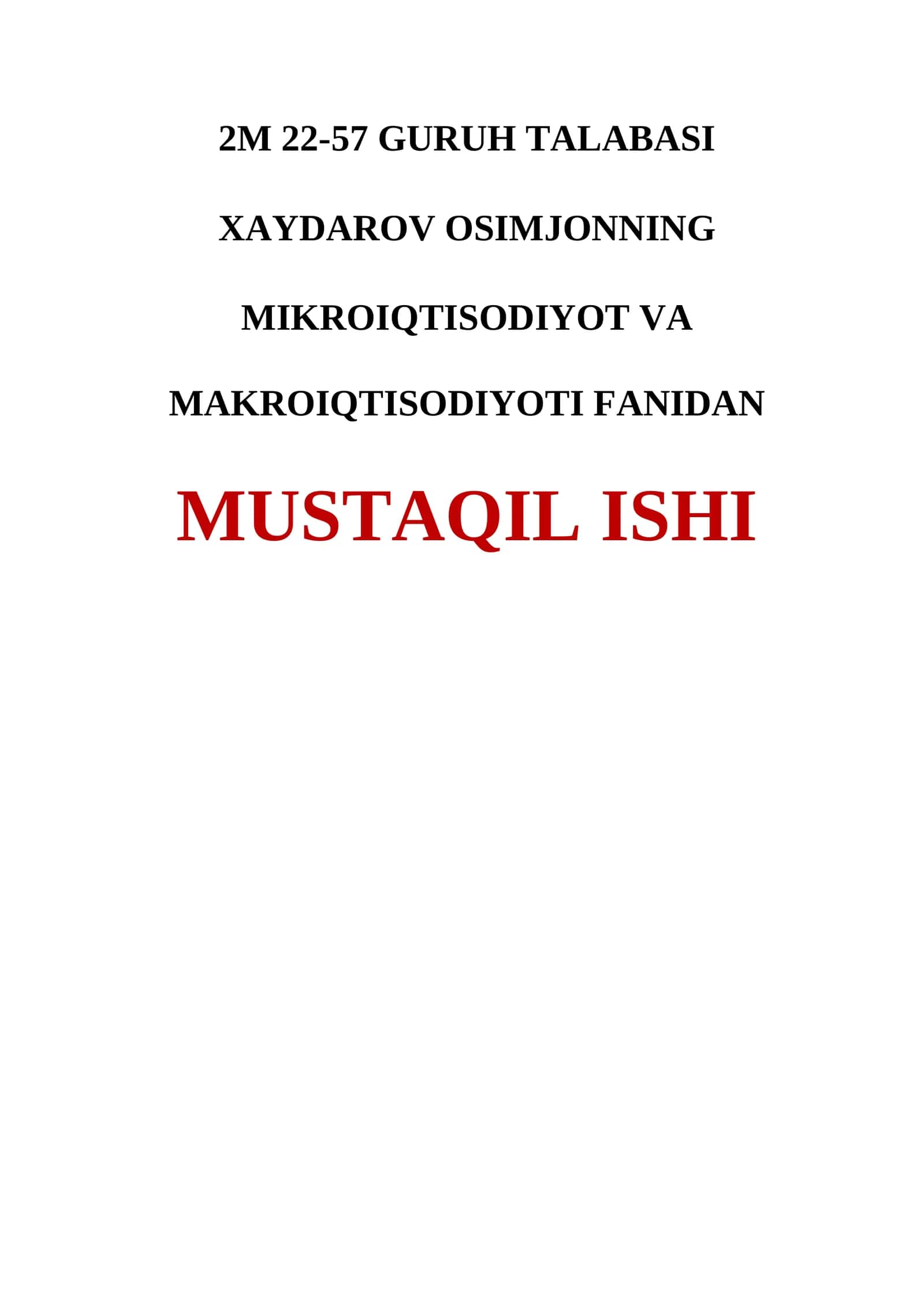 O`ZBEKISTON RESPUBLIKASI DAVLAT STATISTIKA QO`MITASI 1