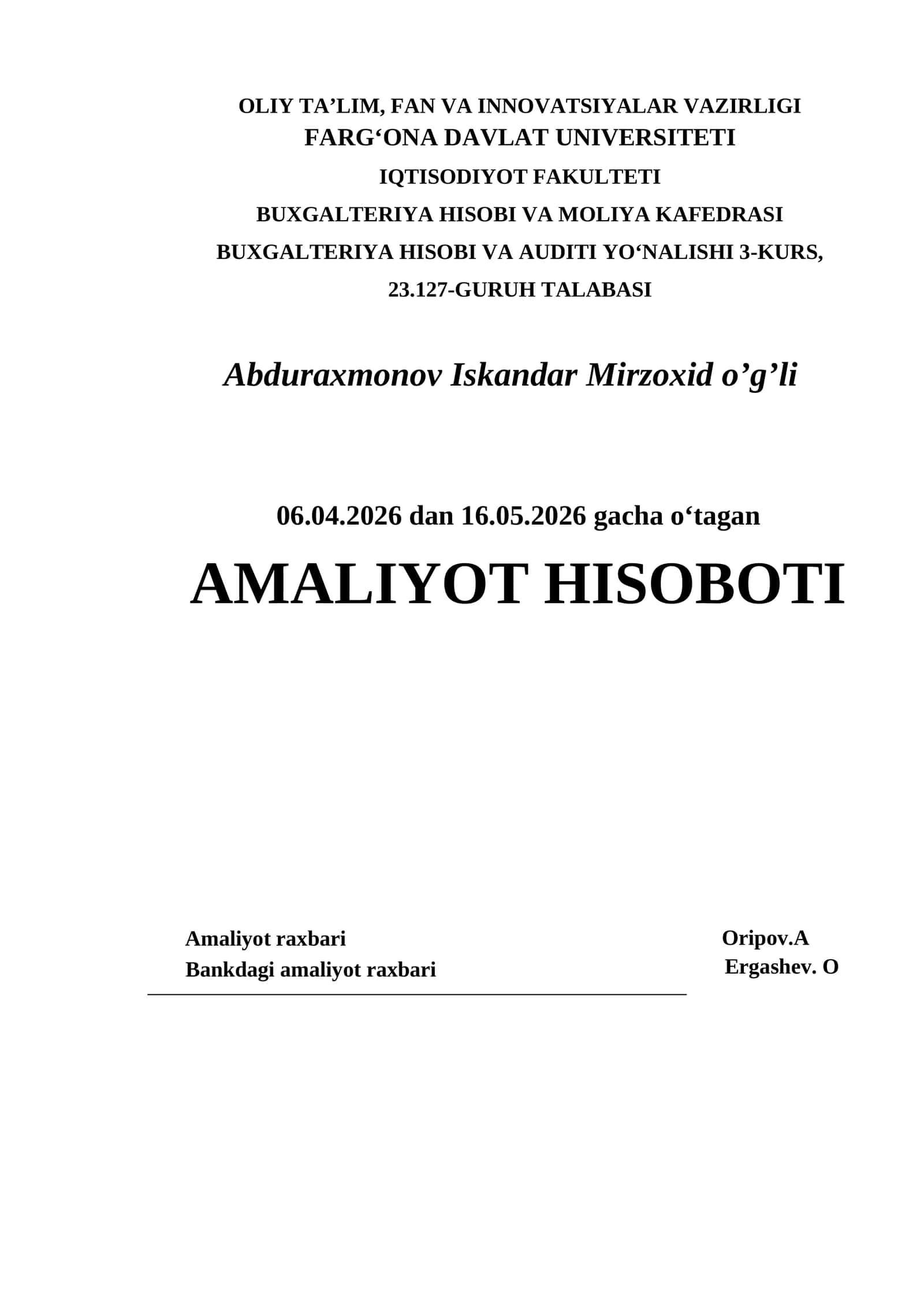 Amaliyot hisoboti qollanma 1